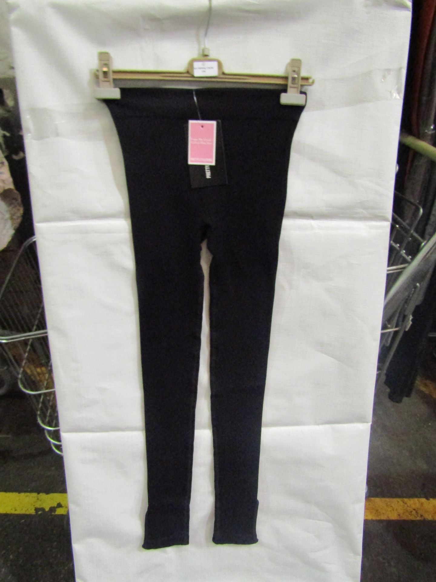 2x Pretty Little Thing Shape Black Colour Ribbed Split Hem Leggings - Size Medium, New & Packaged.