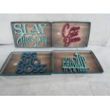 Set of 4 Wooden Wall Signs - " Big Bad Boss " / " Carpe That Diem " / " Slay The Day " / " Don?t