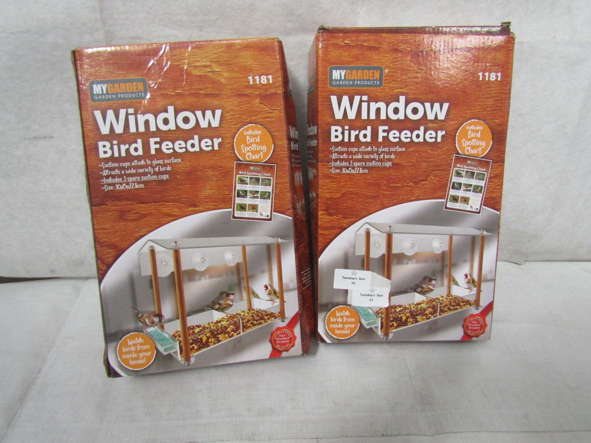 2X MyGarden - Window Bird Feeder ( Includes Bird Spotting Chart ) - Unchecked & Boxed.