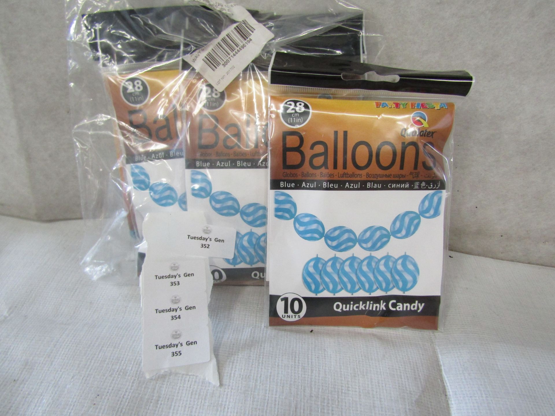 6X Qualatex - Blue Wavey Stripe Inflatable Balloons ( 10 Balloons Per Pack ) - New & Packaged.