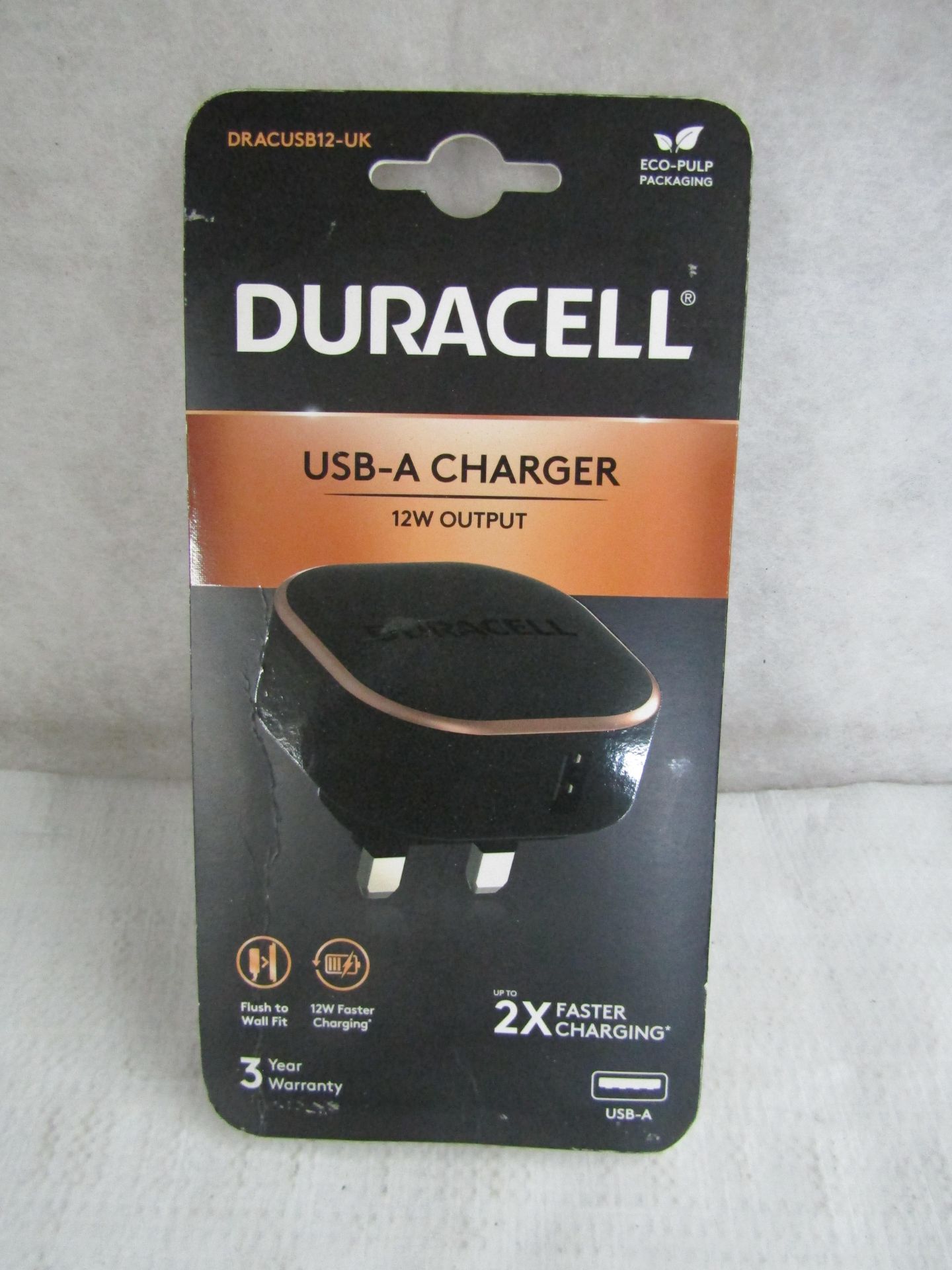 Duracell USB-A Charger, 12w Output, Unchecked & Packaged.