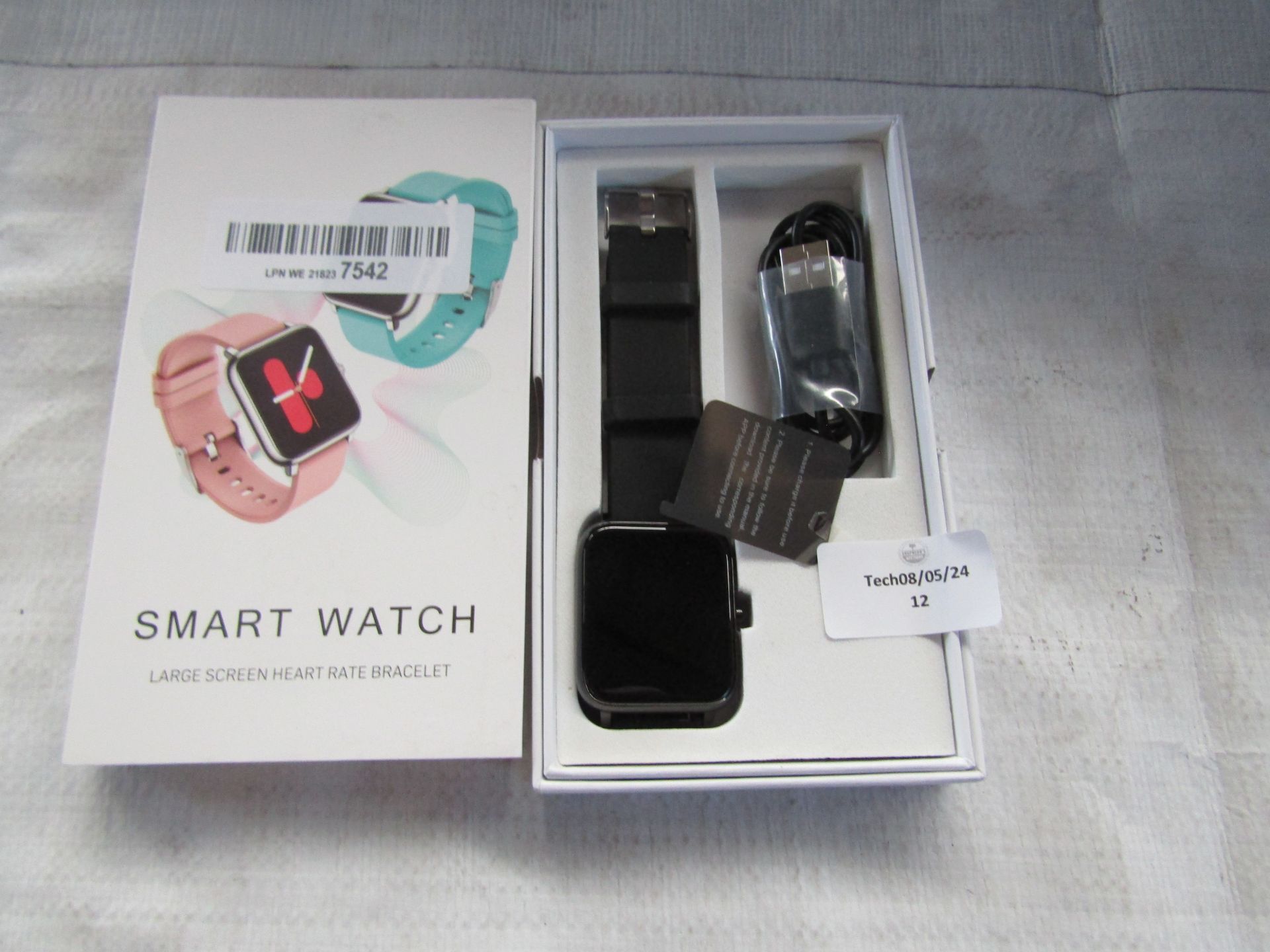 Smart Watch, Large Screen Heart Rate Bracelet - Unchecked & Boxed.
