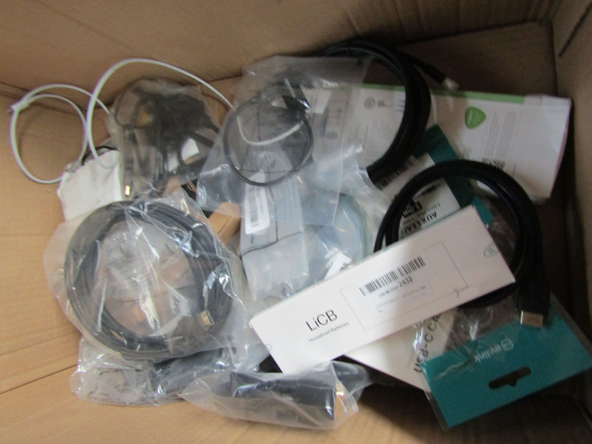 Box Of Approx 10x Various Assorted Chargers, HDMI'S - All Unchecked.