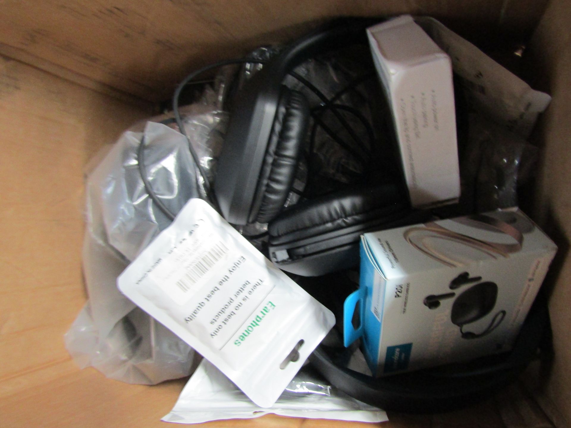Box Of Approx 10x Various Assorted Headphones, Earphones - All Unchecked.