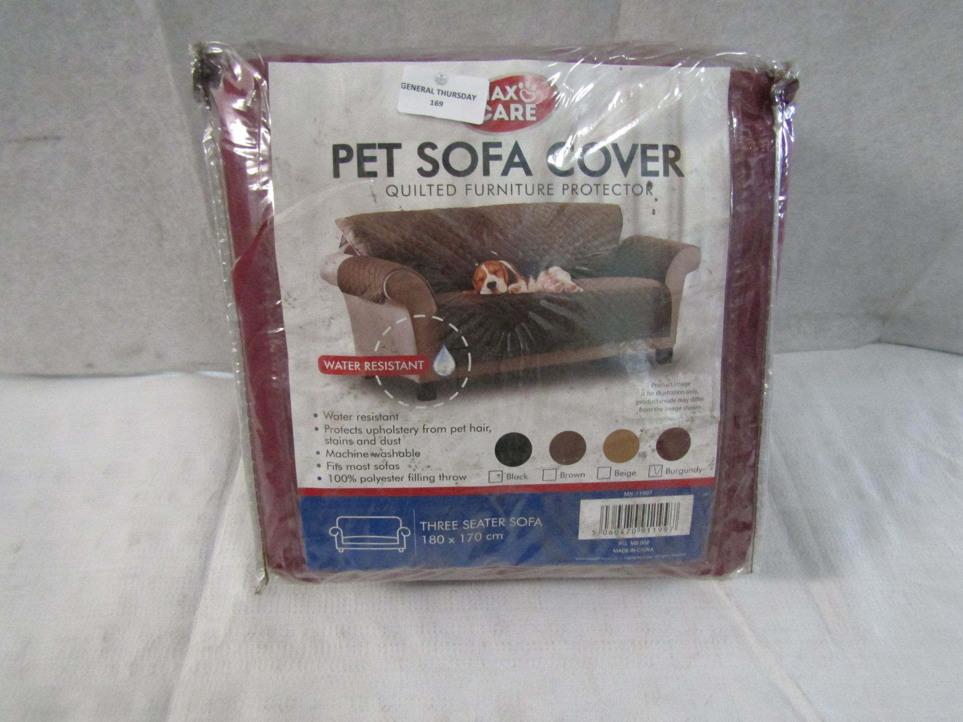 MaxiCare - Burgundy 3-Seater Quilted Pet Sofa Cover 180x170cm - Packaged.