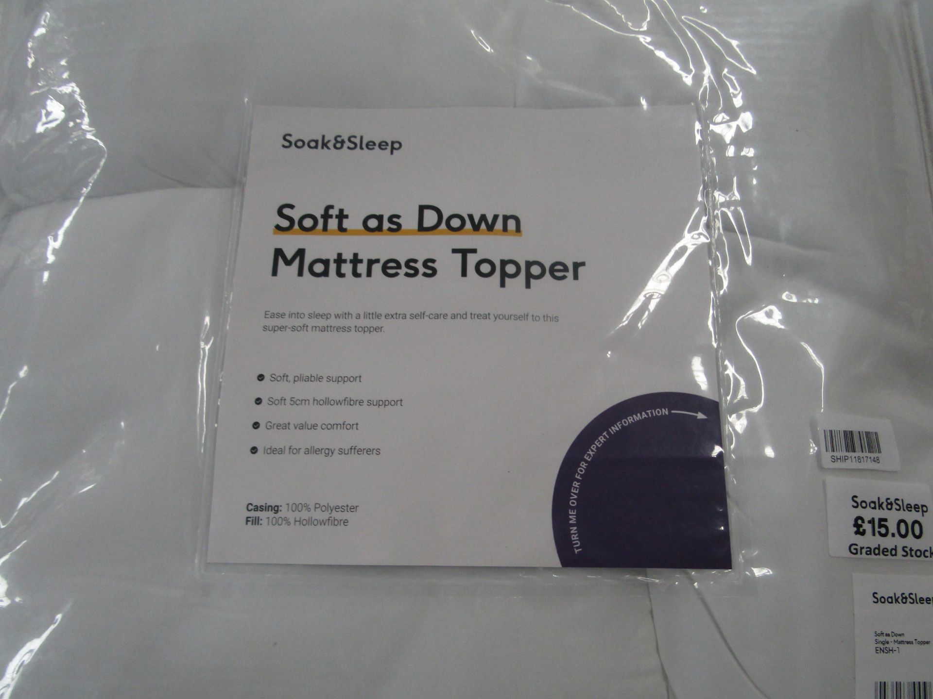 Soak & Sleep Soak & Sleep Soft As Down Single Mattress Topper RRP 45About the Product(s)Add softness - Image 2 of 2