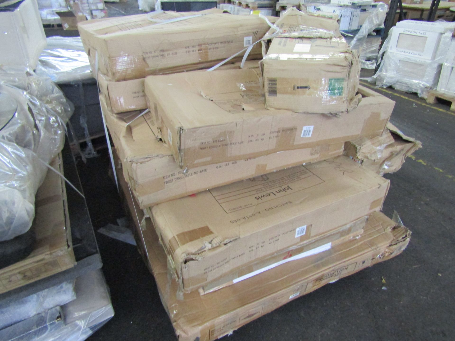 Pallet of John Lewis furniture items. Unchecked by us