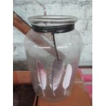 Glass Jar Vase with Feather Design H19 x D12cm - New & Boxed. (105)