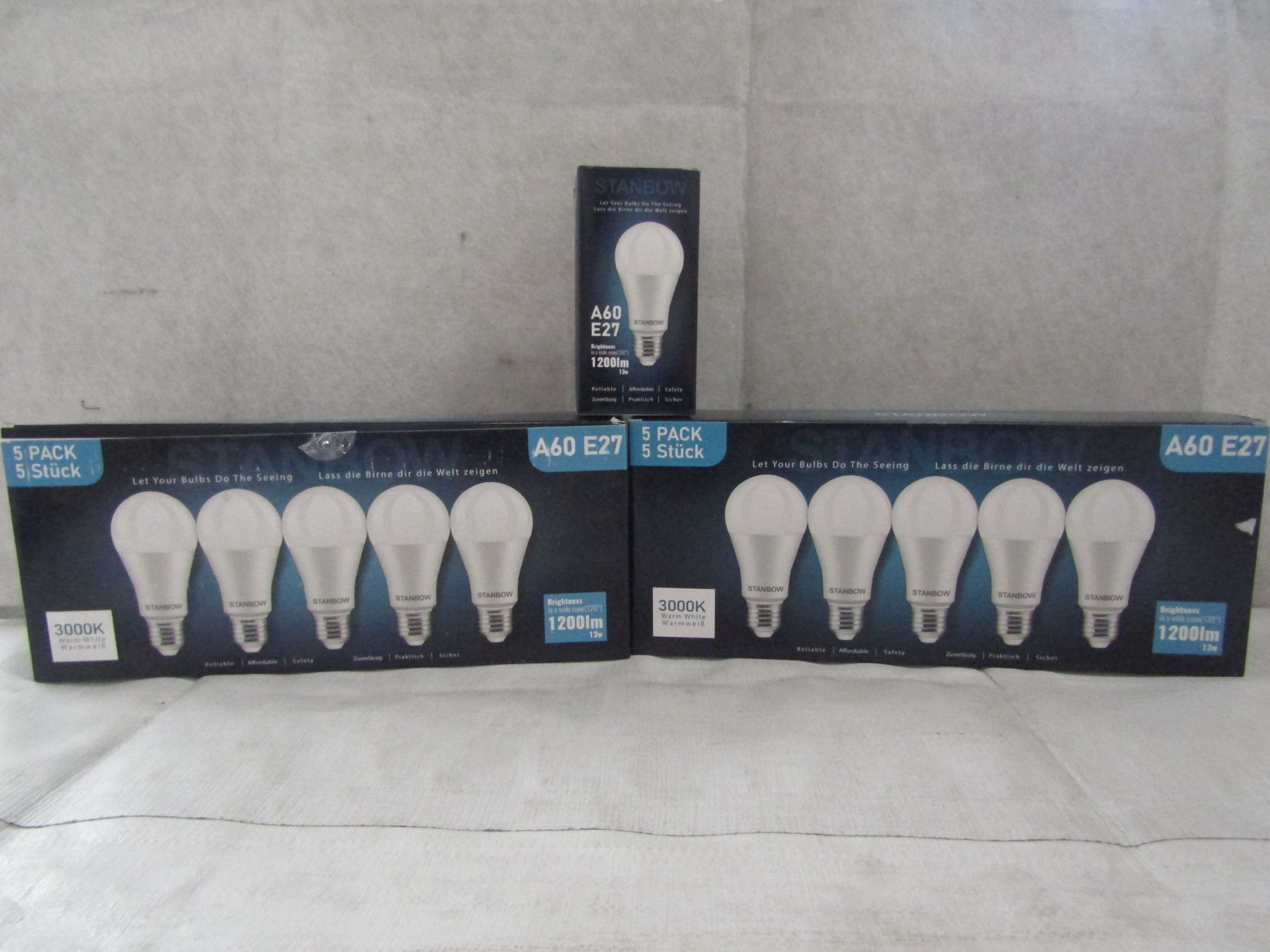 2X STANBOW - A60 E27 1200 Lumen LED Light Bulbs - Pack of 5 - New & Boxed.