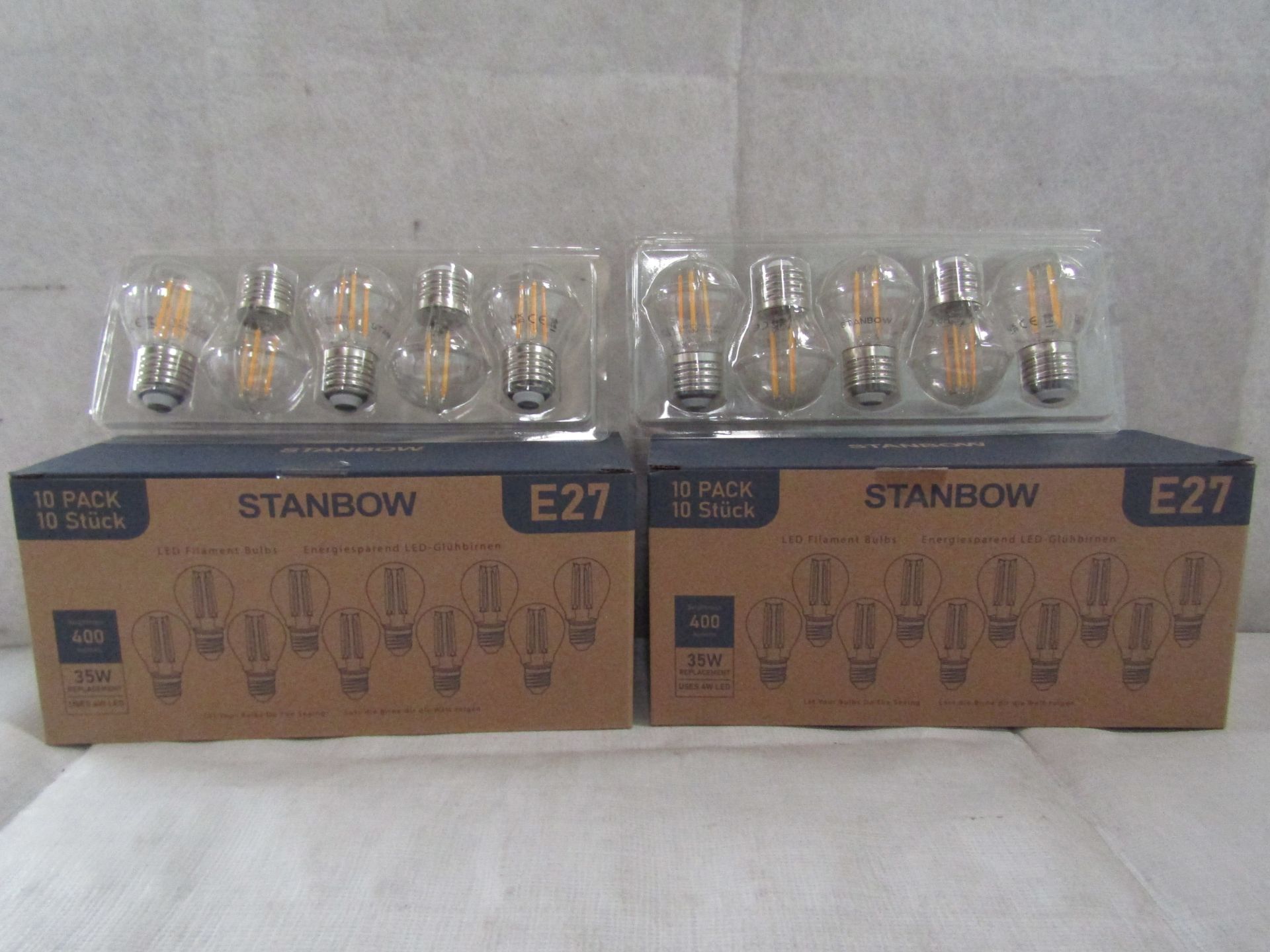 2X STANBOW - E27 400 Lumen LED Filament Light Bulbs - Pack of 10 - New & Boxed.