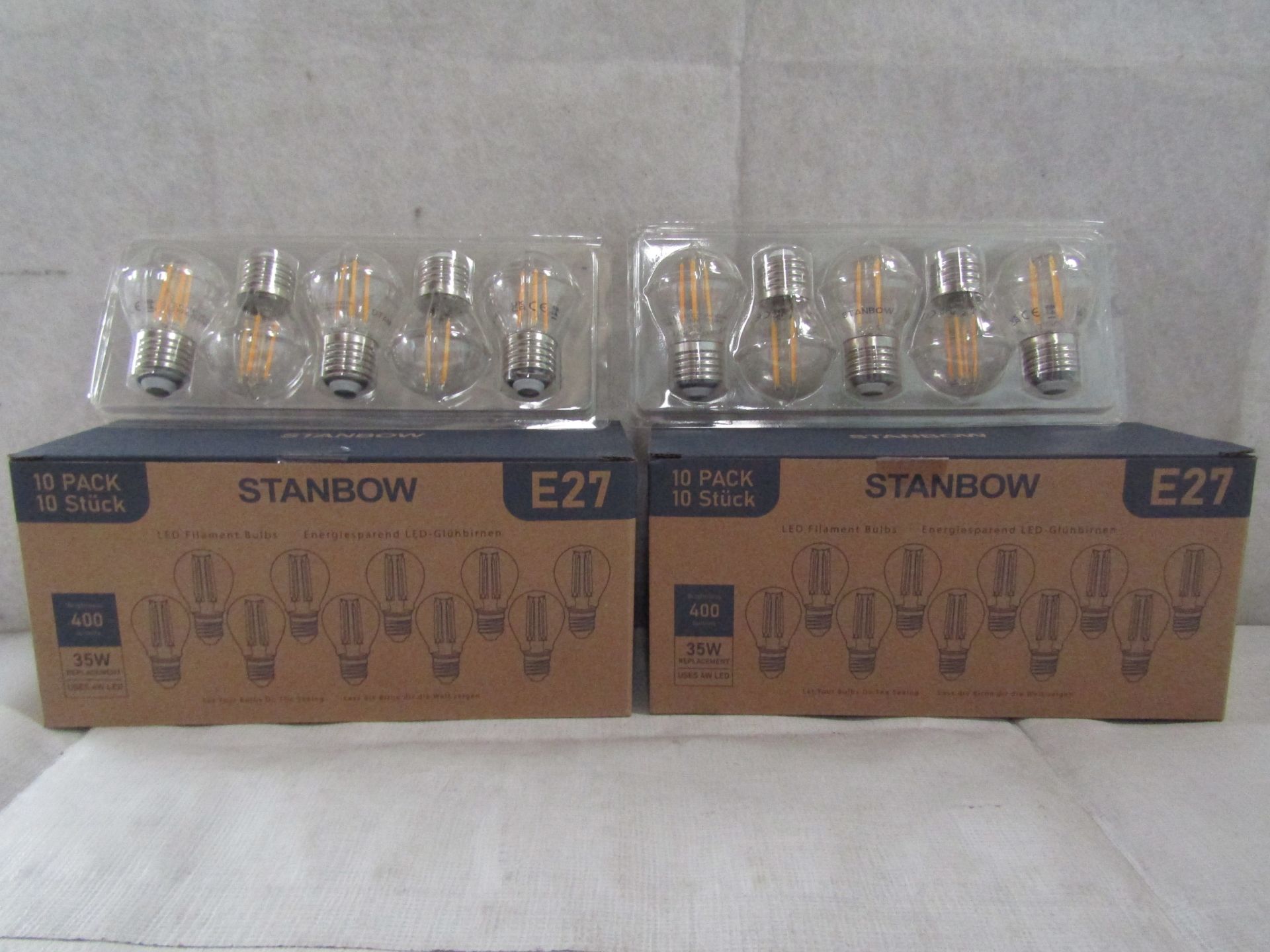 2X STANBOW - E27 400 Lumen LED Filament Light Bulbs - Pack of 10 - New & Boxed.