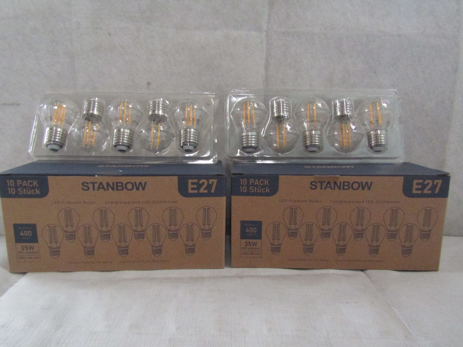 2X STANBOW - E27 400 Lumen LED Filament Light Bulbs - Pack of 10 - New & Boxed.