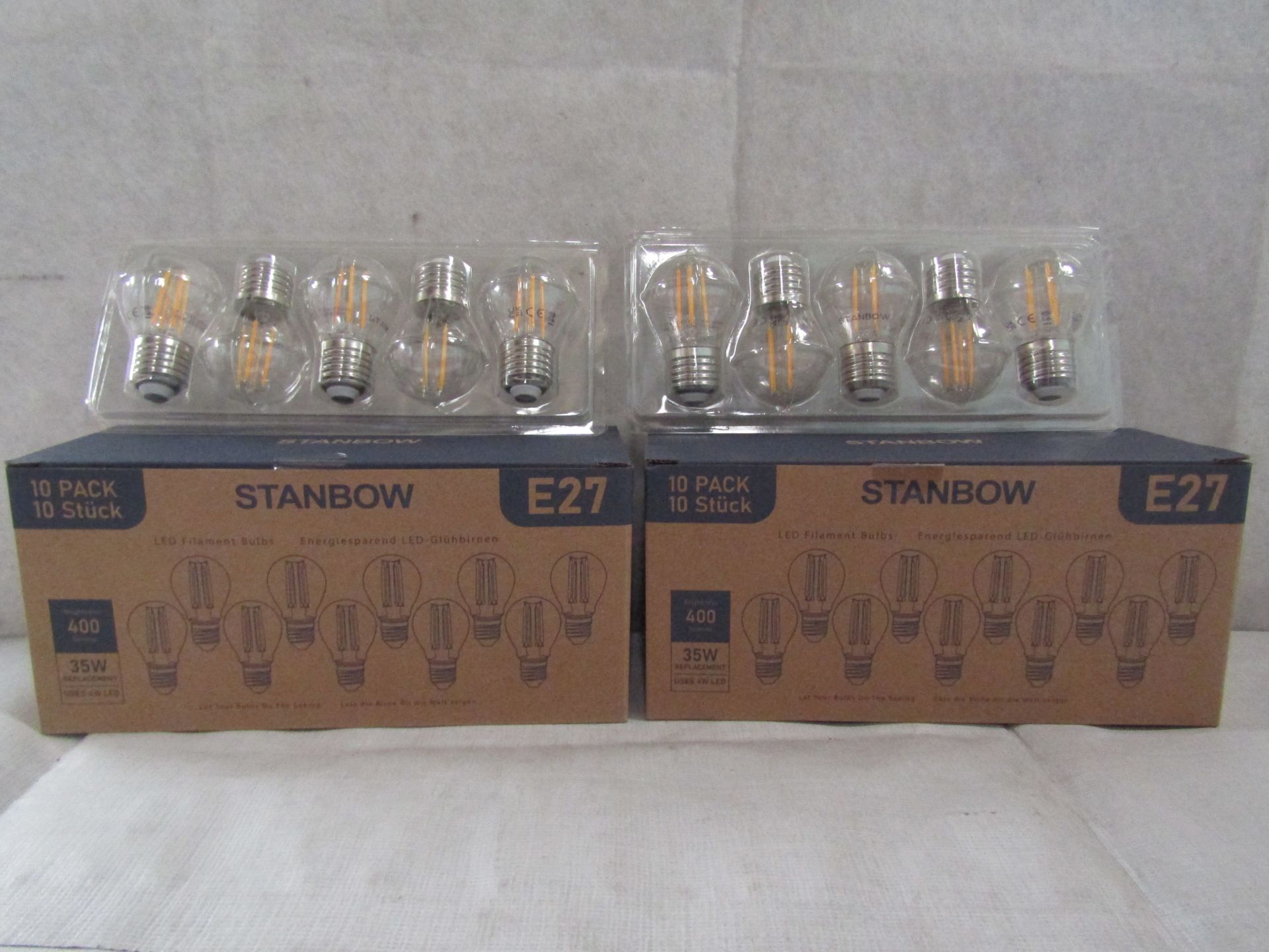 2X STANBOW - E27 400 Lumen LED Filament Light Bulbs - Pack of 10 - New & Boxed.