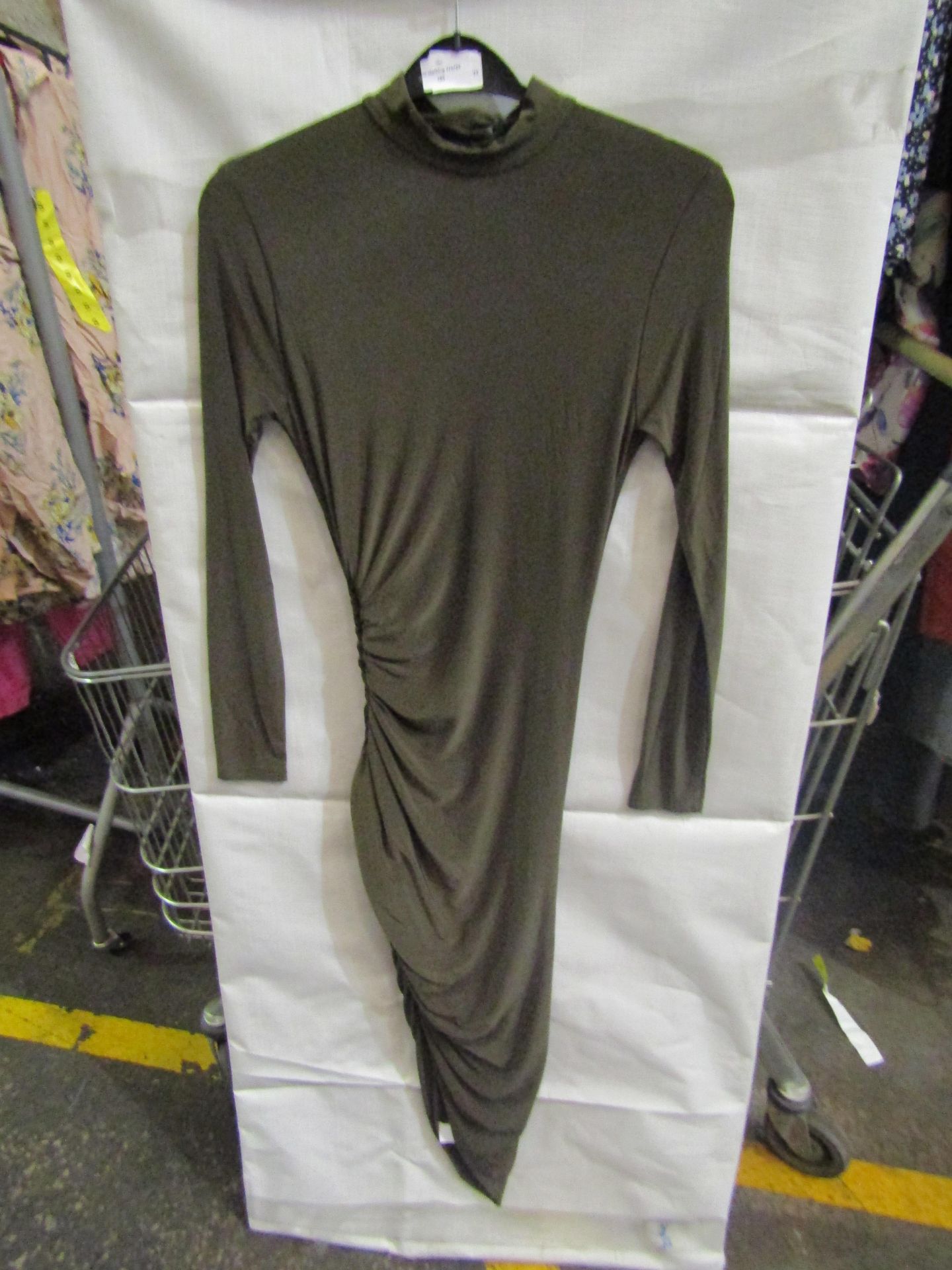 2x Miss Guided - Slinky Rucked Midi Khaki Dress - Size 20 Uk - New With Tags & Packaged. - Image 2 of 2