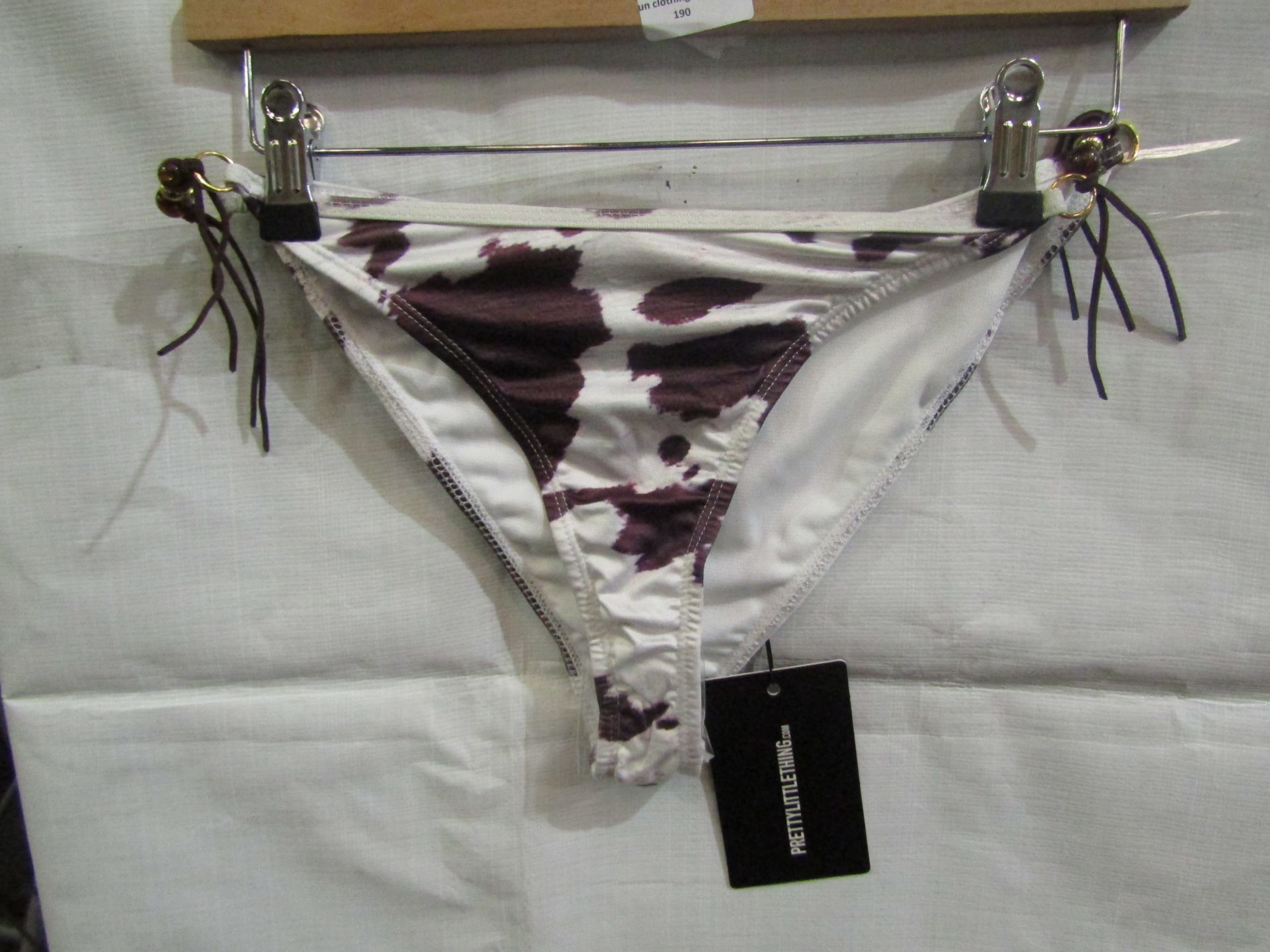 2x Pretty Little Thing Brown Cow Print Beaded Tie Bikini - Size 10, New & Packaged.