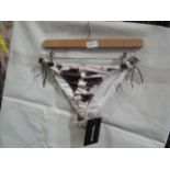 2x Pretty Little Thing Brown Cow Print Beaded Tie Bikini Bottoms - Size 6, New & Packaged.