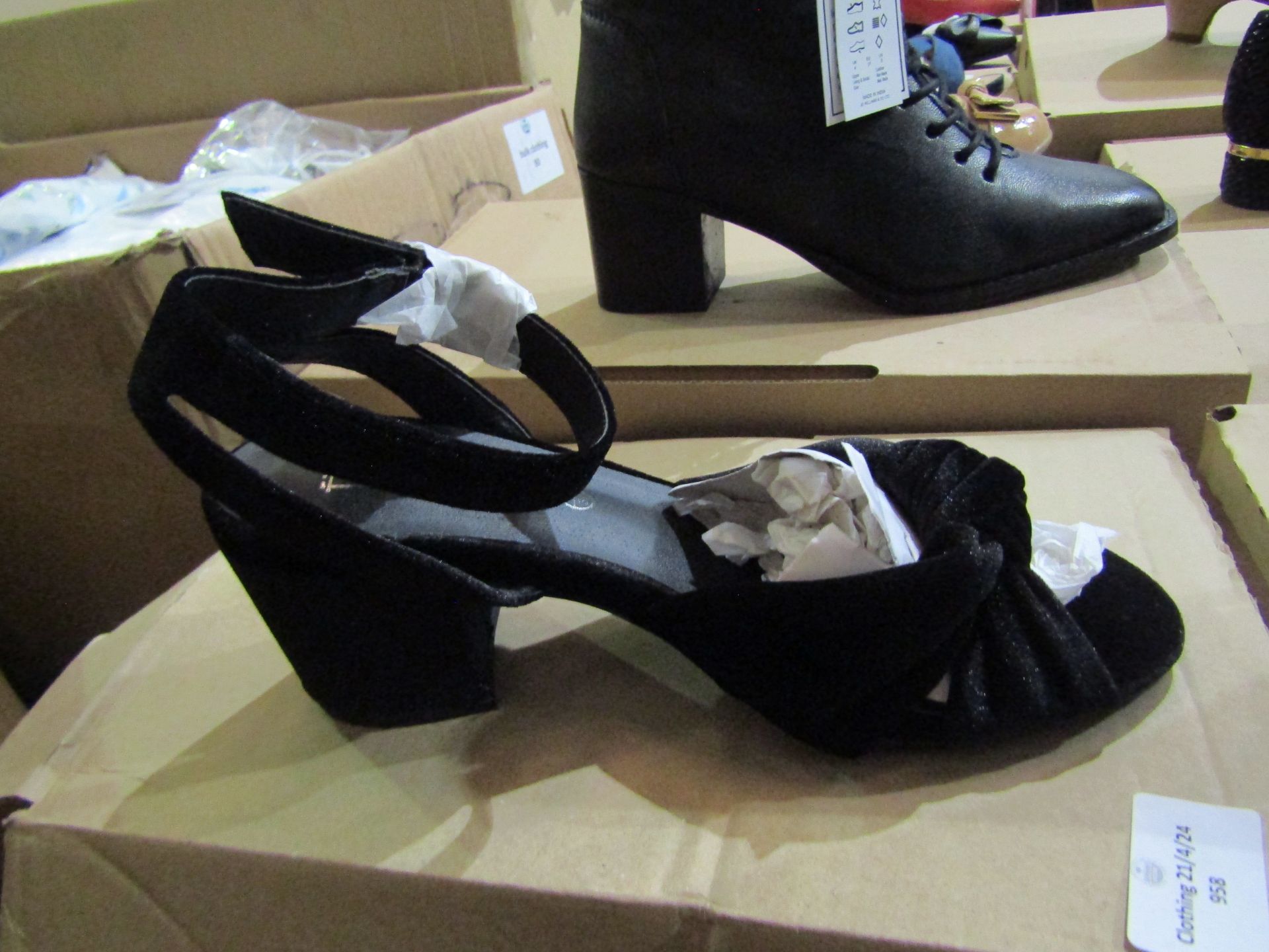 Truffle Collection Black Velvet Platform Sandel Heels, Size: 4/37 - Unused & Boxed.