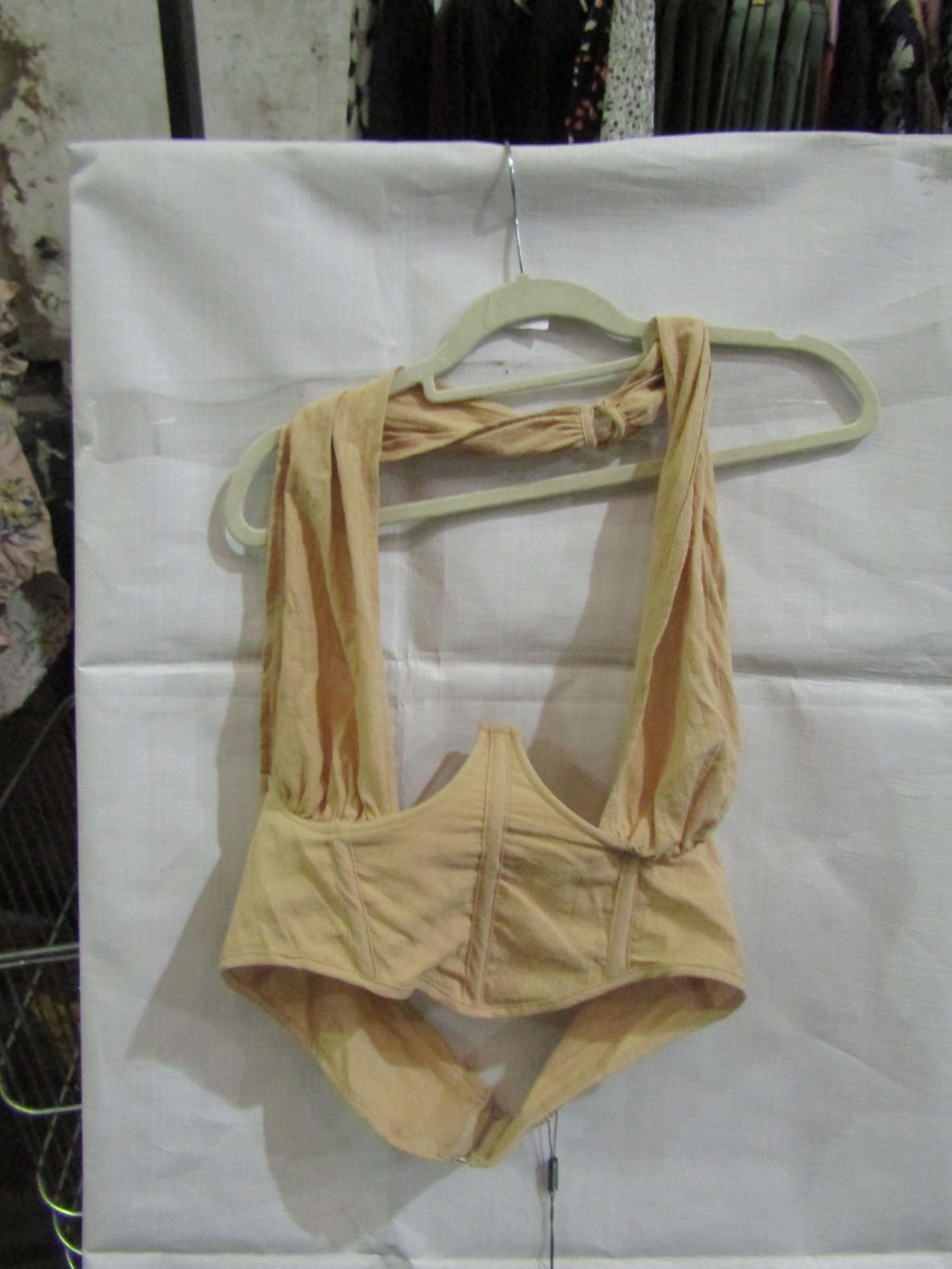 Box Of Approx 100x Pretty Little Thing Oatmeal Linen Look Cross Front Corset- Size 6, New &