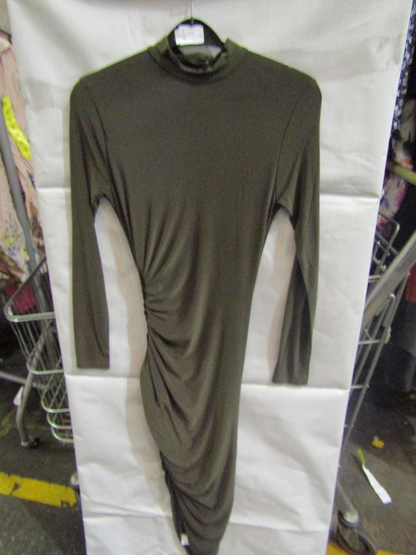 2x Miss Guided - Slinky Rucked Midi Khaki Dress - Size 22 Uk - New With Tags & Packaged. - Image 2 of 2
