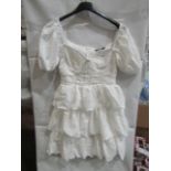 10x Pretty Little Thing White Crinkle Cup Detail Tiered Skirt Scatter Dress, Size 8, New &