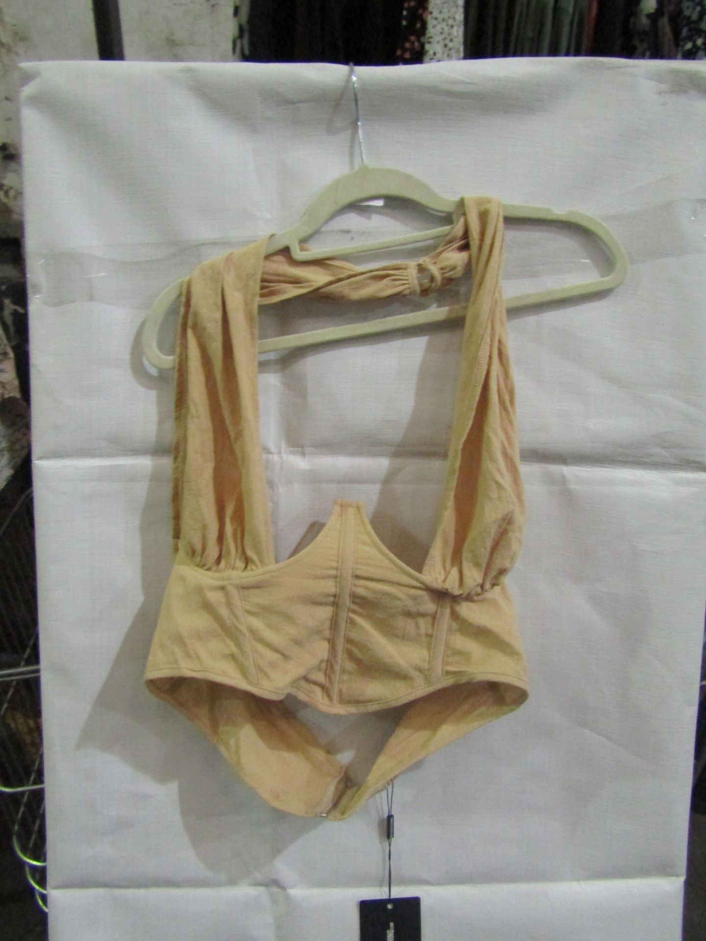 4x Pretty Little Thing Oatmeal Linen Look Cross Front Corset- Size 16, New & Packaged.