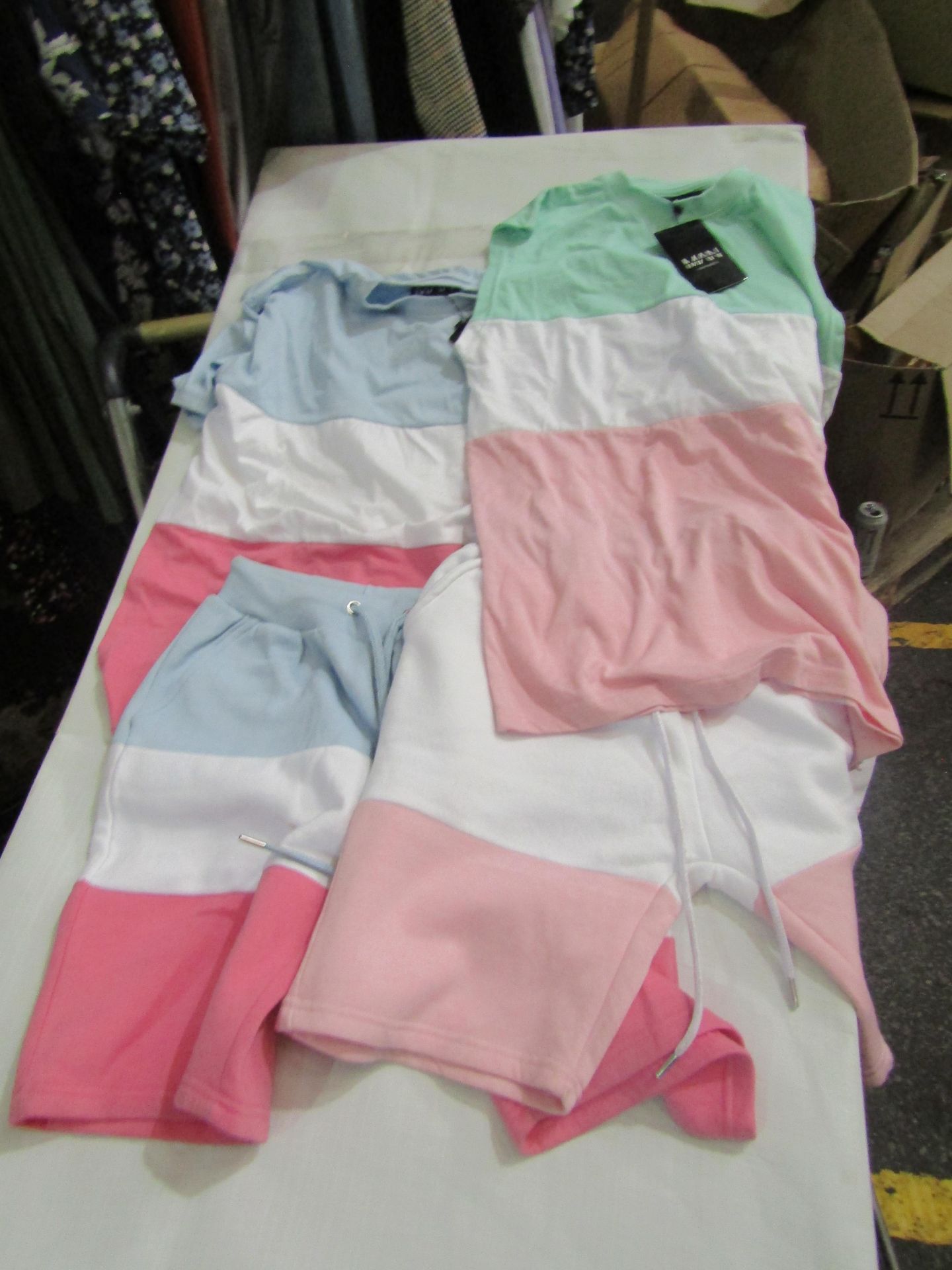 2x BoohooMan Colour Block Tank & Short Set, Has Some Stains, Size Small, New With Tags.