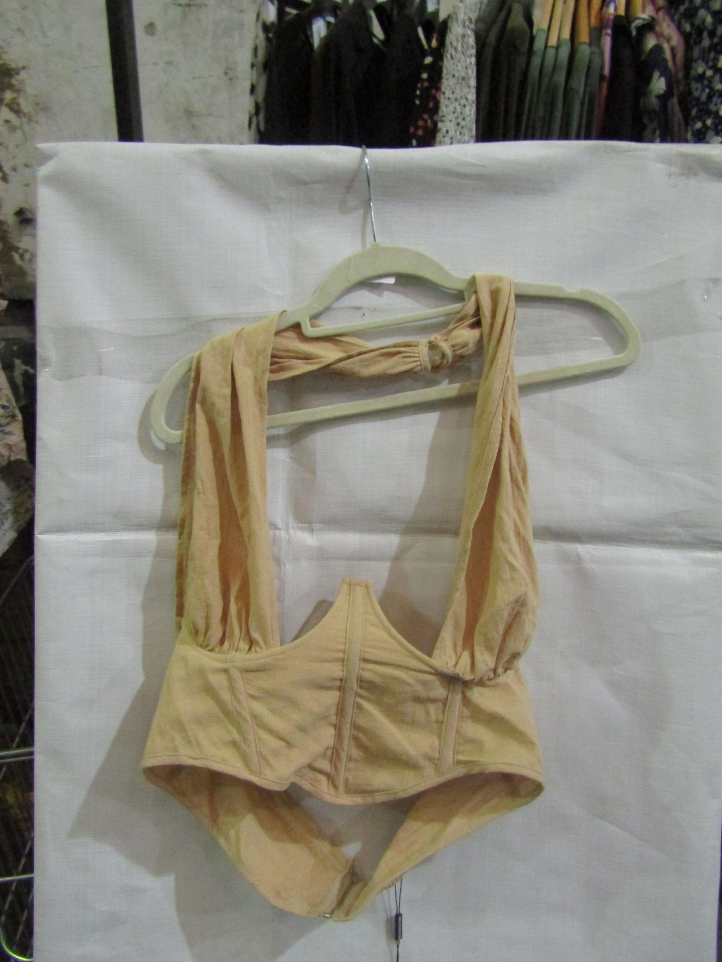 Box Of Approx 100x Pretty Little Thing Oatmeal Linen Look Cross Front Corset- Size 6, New &