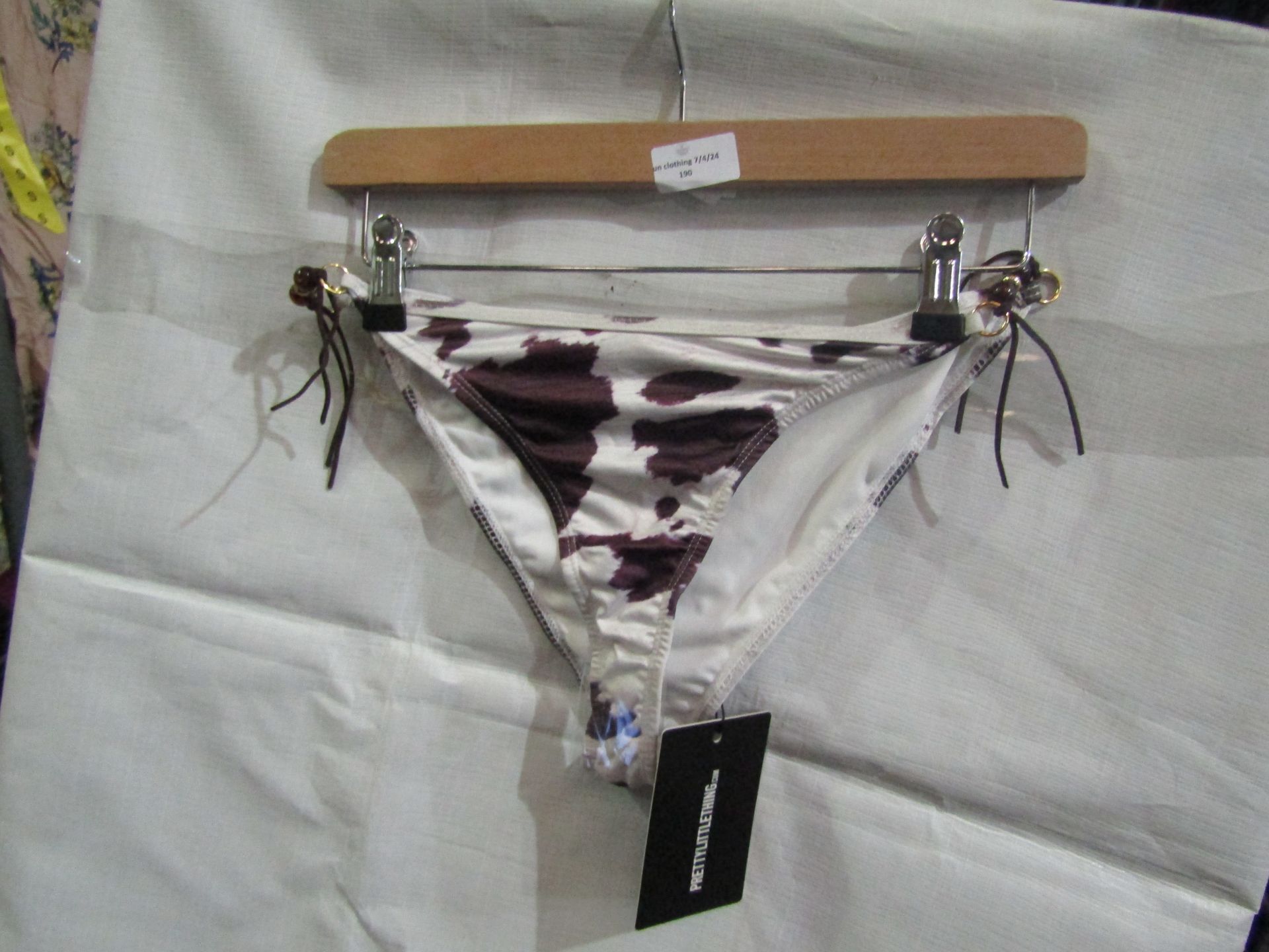 5x Pretty Little Thing Brown Cow Print Beaded Tie Bikini"s - Size 8, New & Packaged.