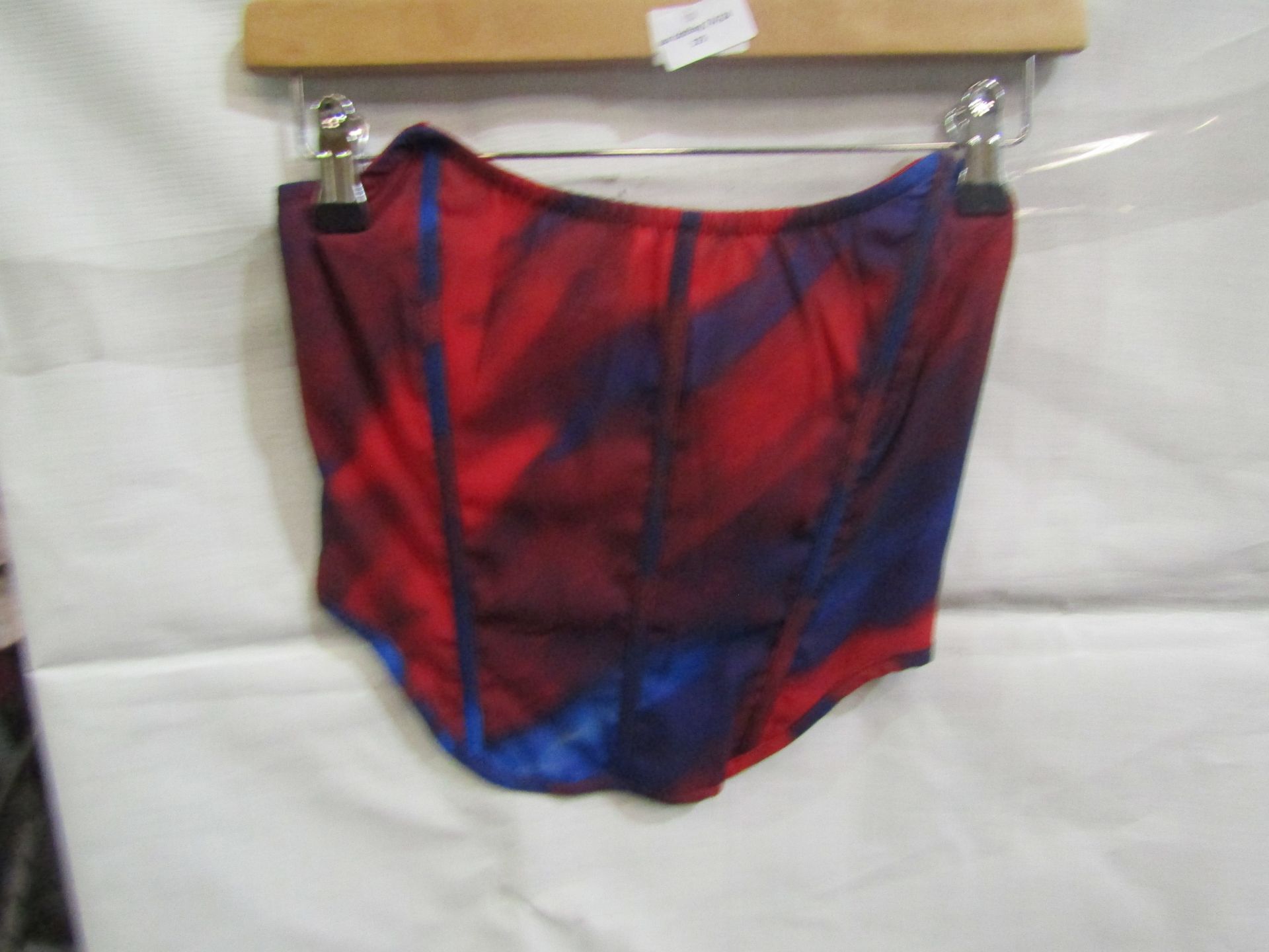 3 x Pretty Little Thing Red Abstract Print Chiffon Structured Bandeau Corset - Size 12, New With