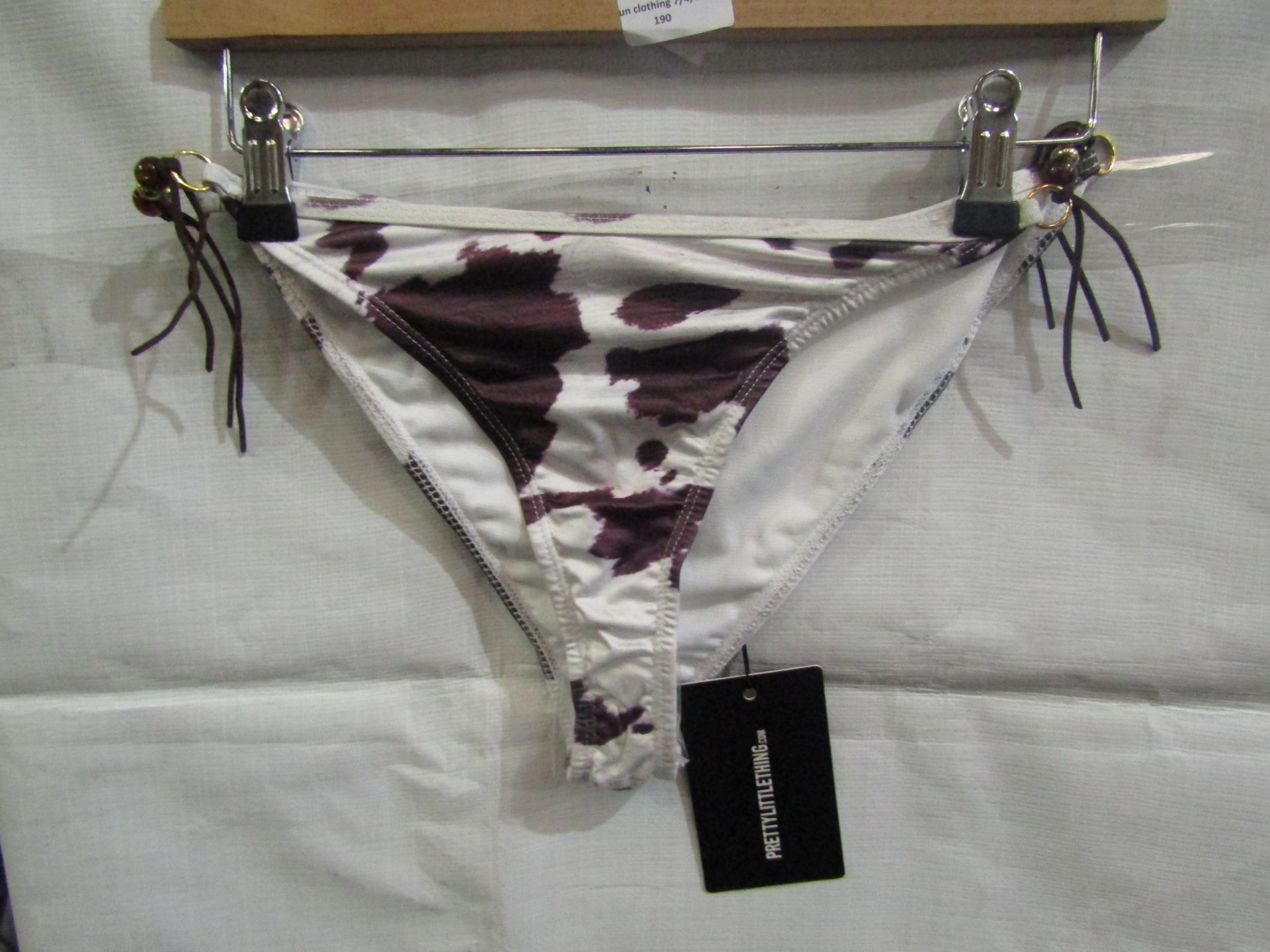 2x Pretty Little Thing Brown Cow Print Beaded Tie Bikini"s- Size 10, New & Packaged.