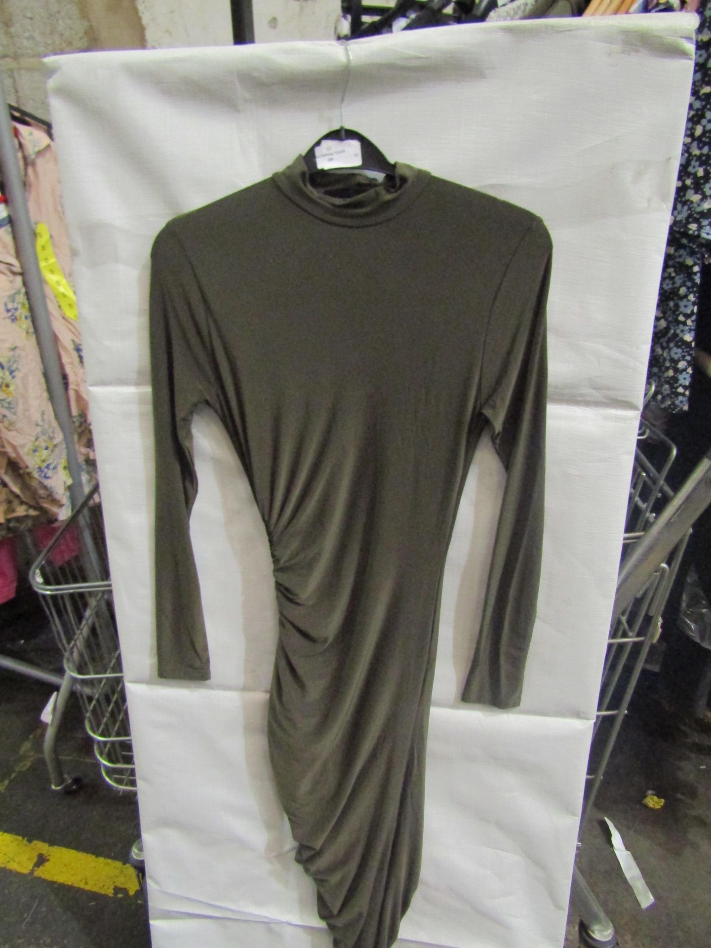 Missguided High Neck Cut Out Midaxi Dress, Slinky, Khaki - Size 10, New & Packaged.