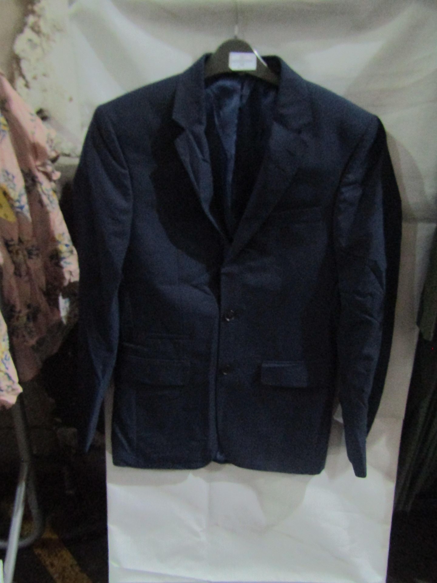 M&S Mens Navy Tailored Fit Performance Suit Jacket, Size: Chest 36" Long - Good Condition.