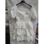 10x Pretty Little Thing White Crinkle Cup Detail Tiered Skirt Scatter Dress, Size 8, New &