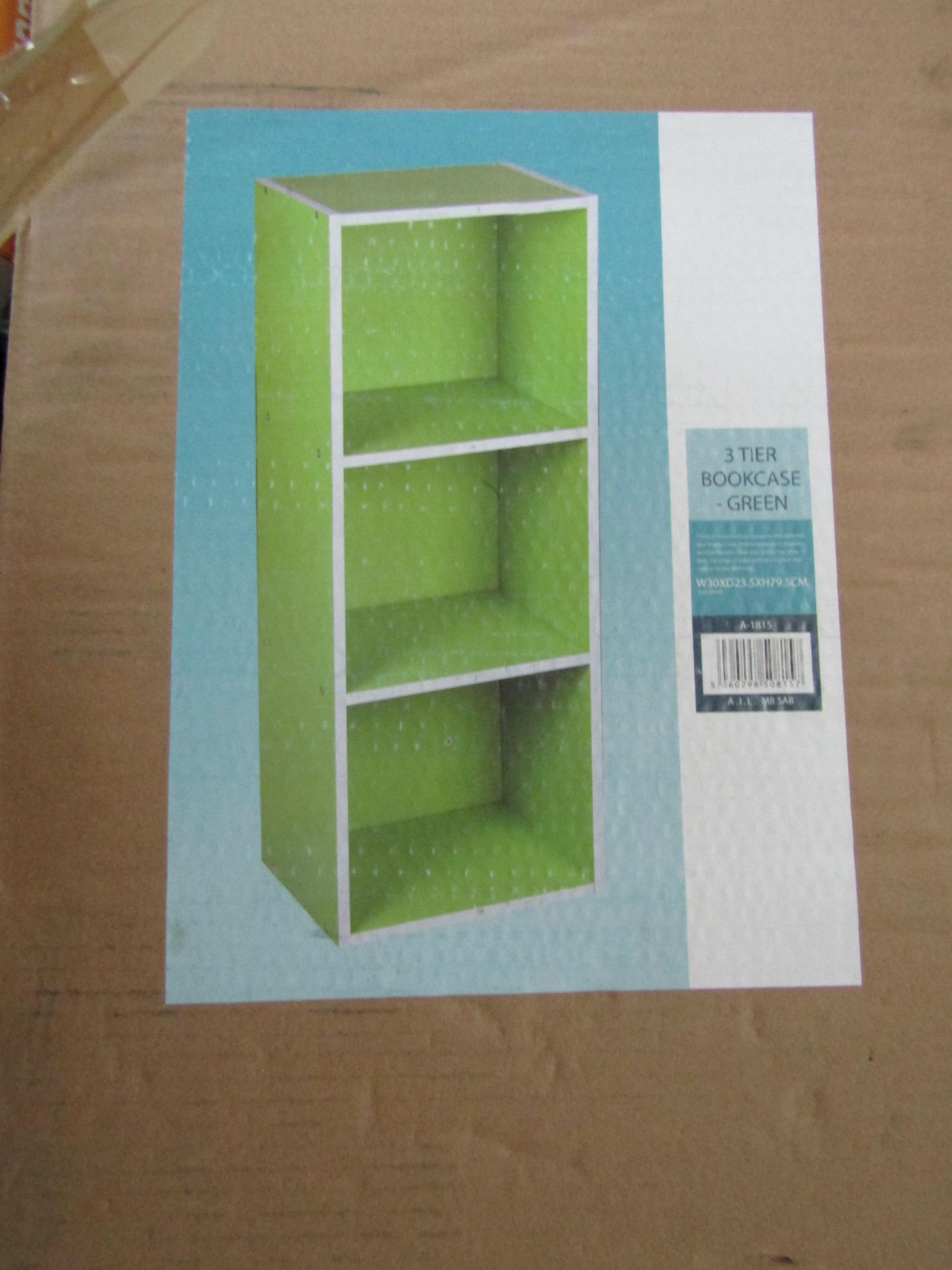 Asab - Green Wooden 3-Tier Bookcase 30x24x80cm - Unchecked & Boxed.