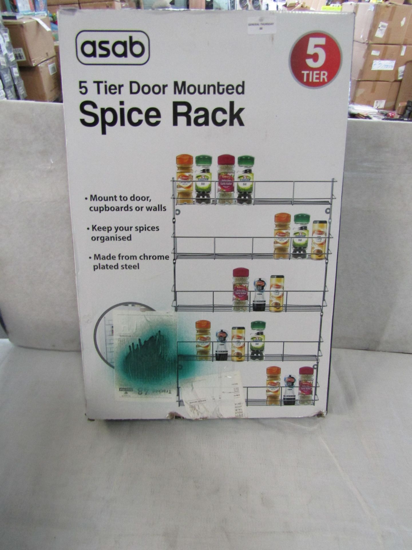 Asab - 5-Tier Spice Rack Chrome Plated ( Mounts To Cupboard Door) - Boxed.