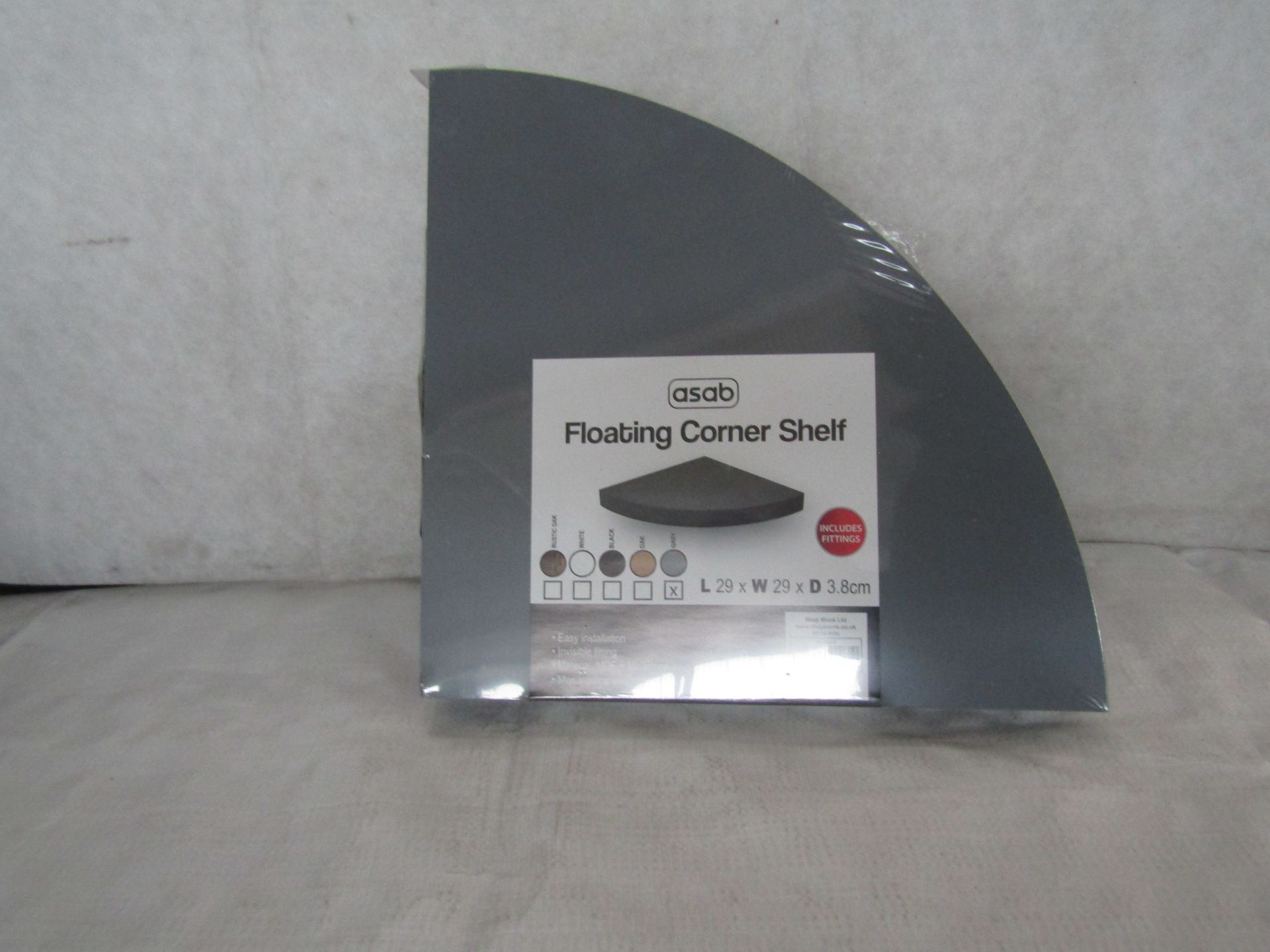 Asab - Grey Floating Corner Shelf 29x29x4cm - Packaged.