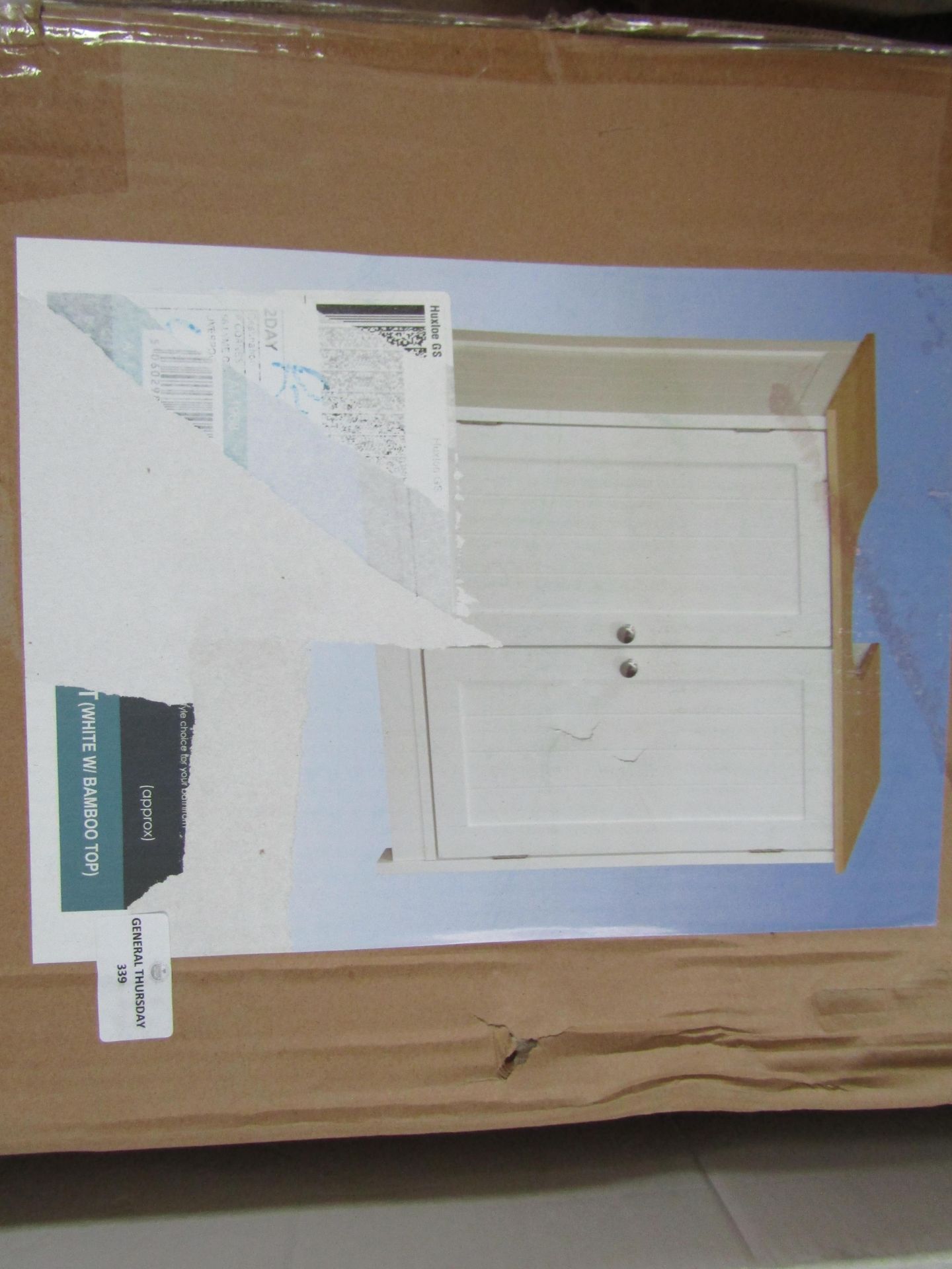 Asab - Undersink Wooden 2-Door Cabinet White With Bamboo Top - Size Unknown - Unchecked & Boxed.