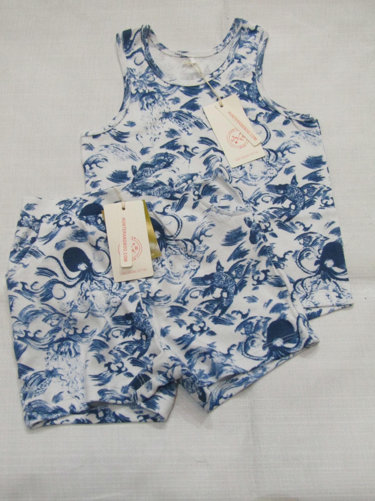 Hunter & Boo Kayio Print Vest & Shorts Blue/White Aged 3-4 yrs New & Packaged RRP œ13 Each