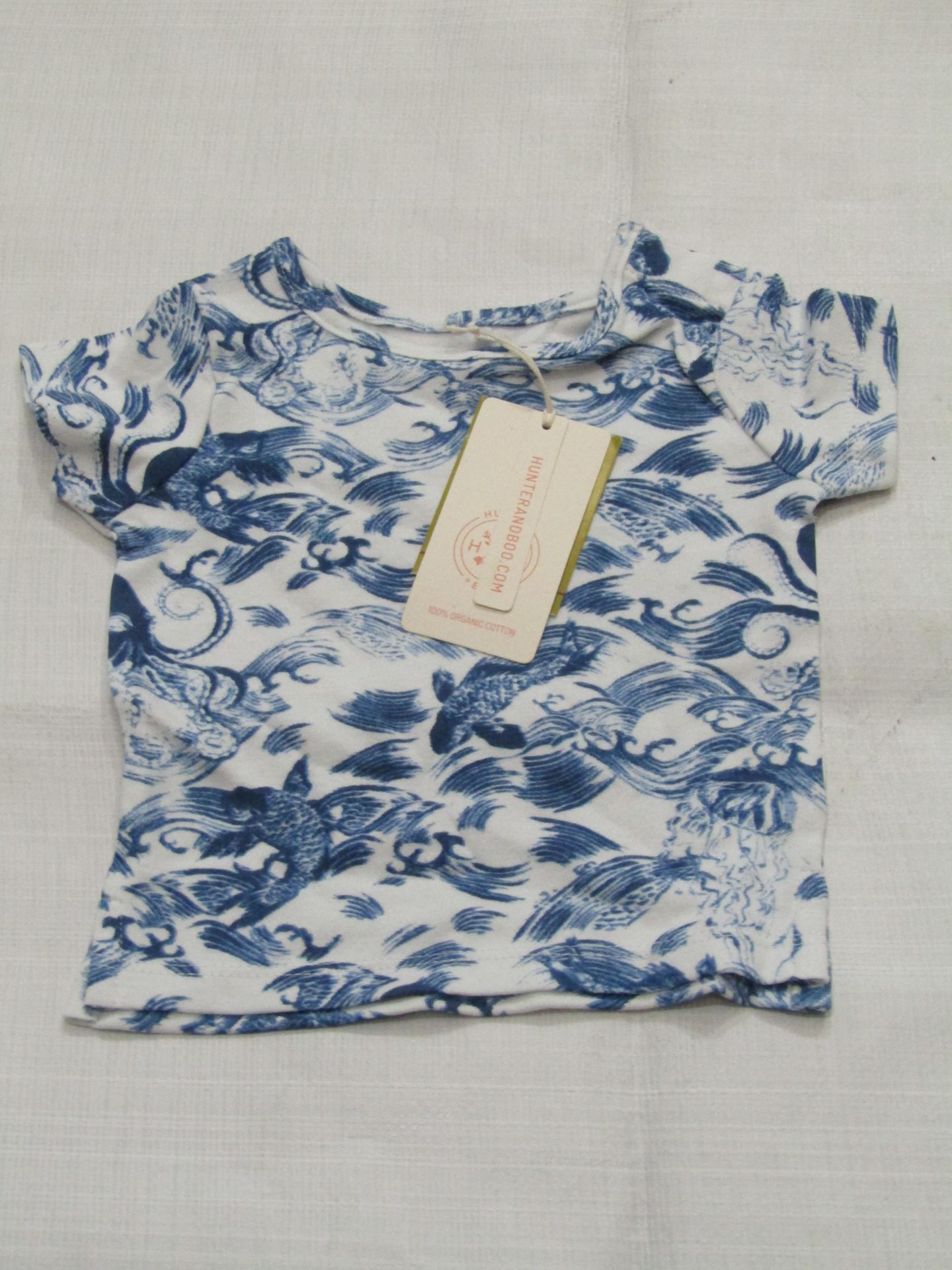 2 X Hunter & Boo Kayio Print T/Shirts Blue/White Aged 0-3 Months New & Packaged RRP œ13 Each