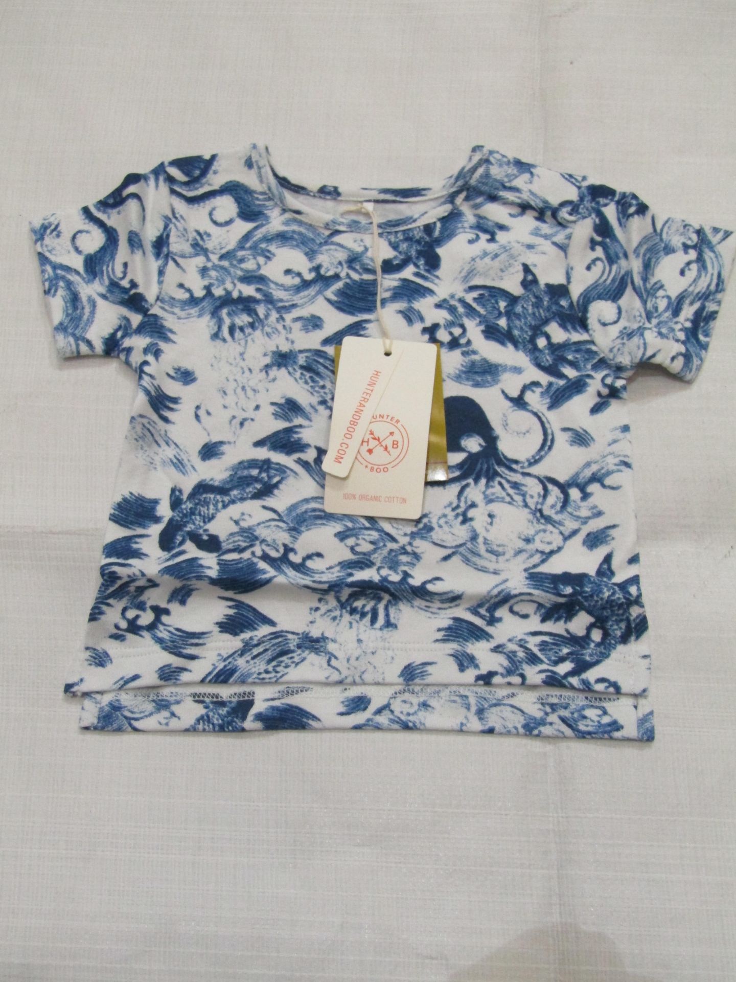 2 X Hunter & Boo Kayio Print T/Shirts Blue/White Aged 3-6 Months New & Packaged RRP œ13 Each