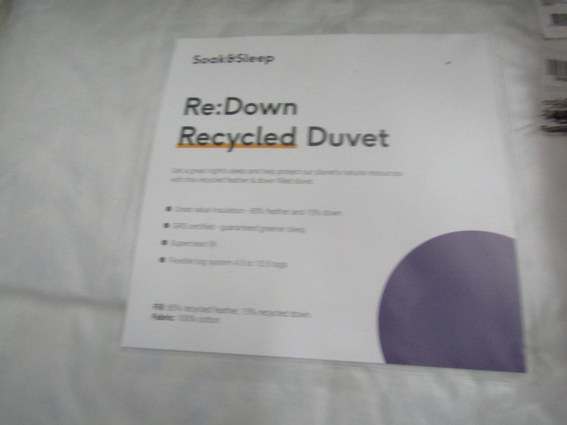 Soak & Sleep Recycle Down Duvet Superking 9 Tog RRP 200 Here's a down-rich duvet made with - Image 2 of 2