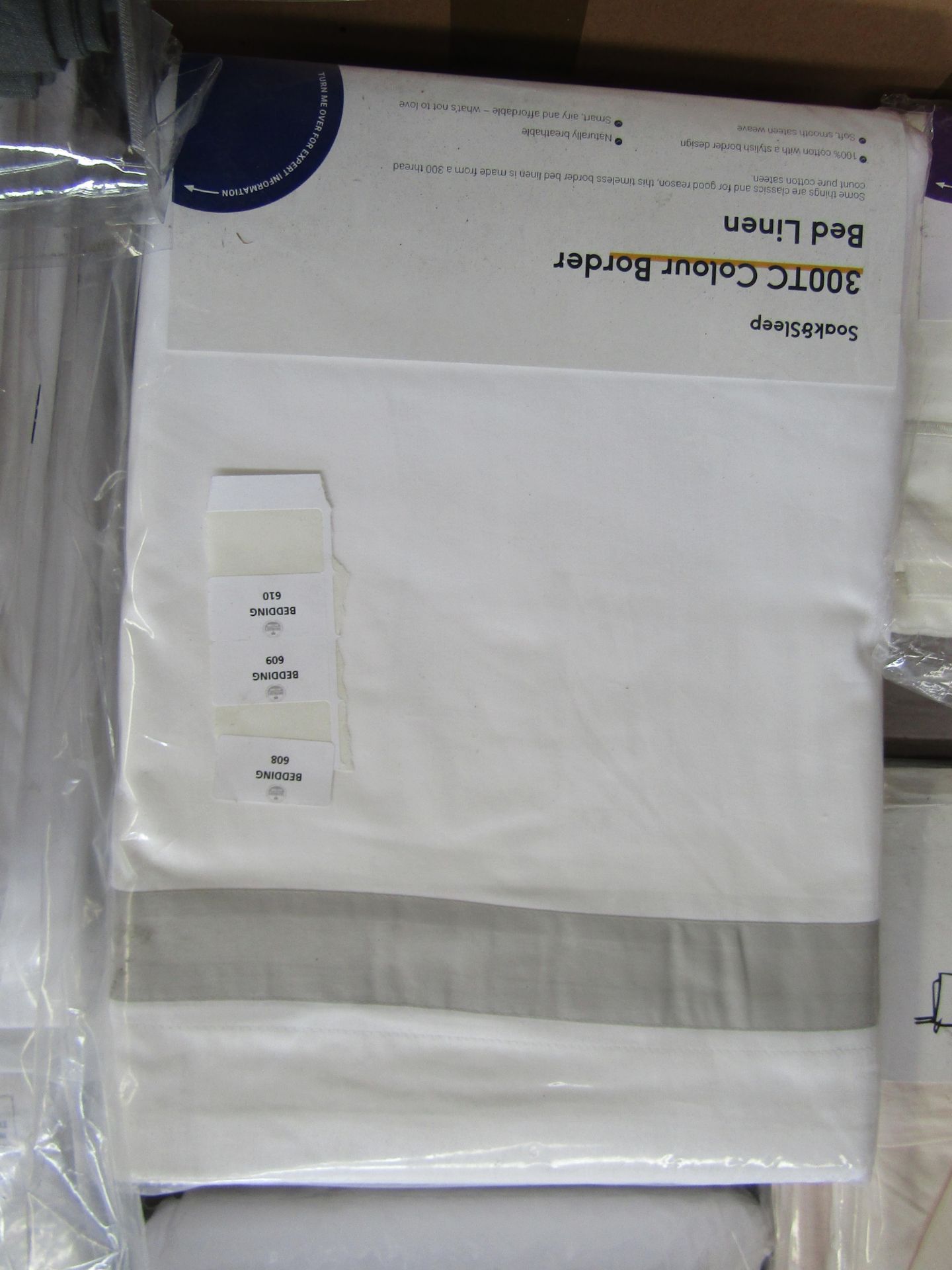 Soak & Sleep White/Light Grey 300 Thread Count Colour Border Cotton Double Duvet Cover RRP 45 Add - Image 2 of 2