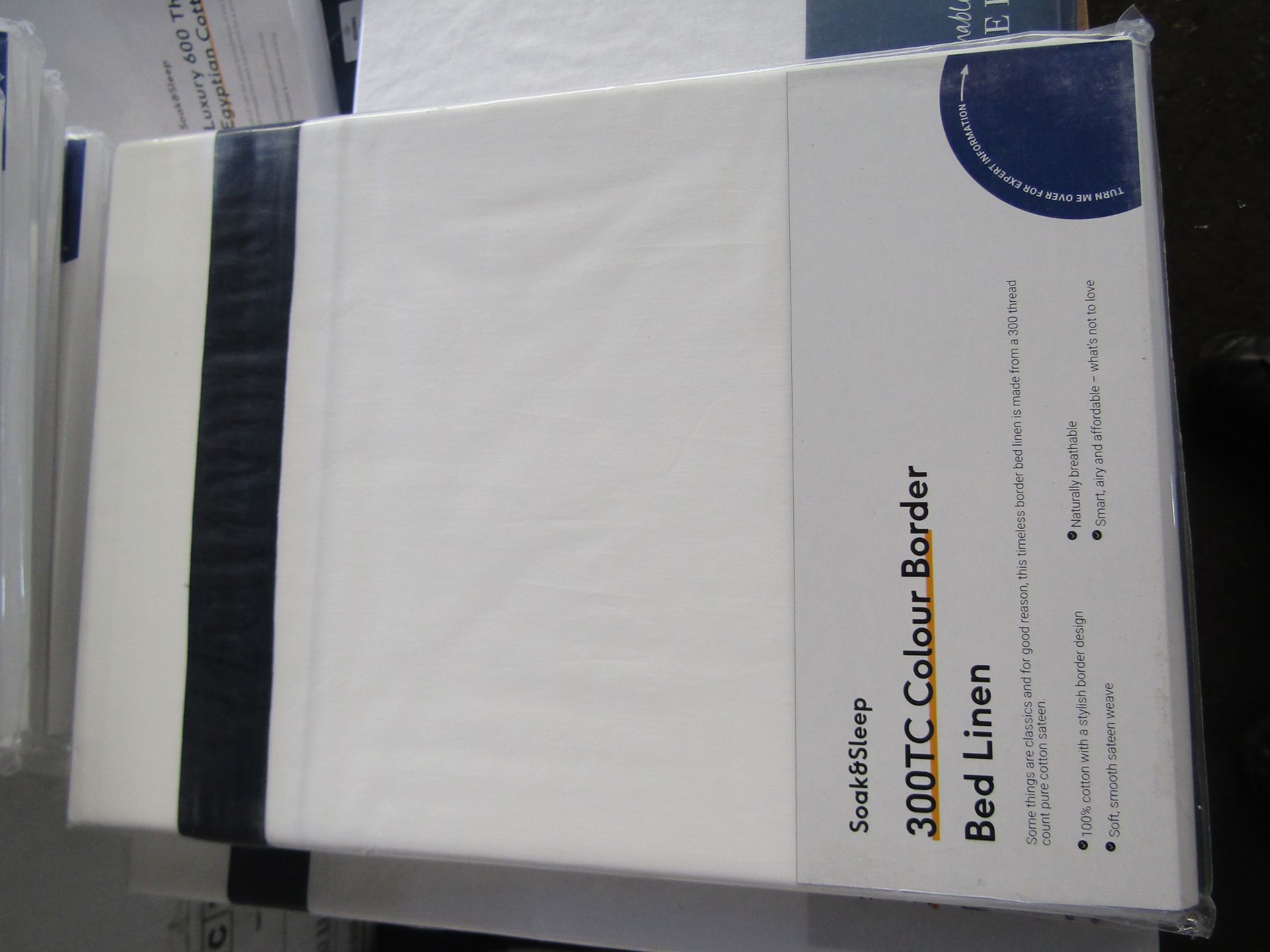 Soak & Sleep Soak & Sleep White/Navy 300TC Colour Border Cotton Single Flat Sheet RRP 17 Add - Image 2 of 2