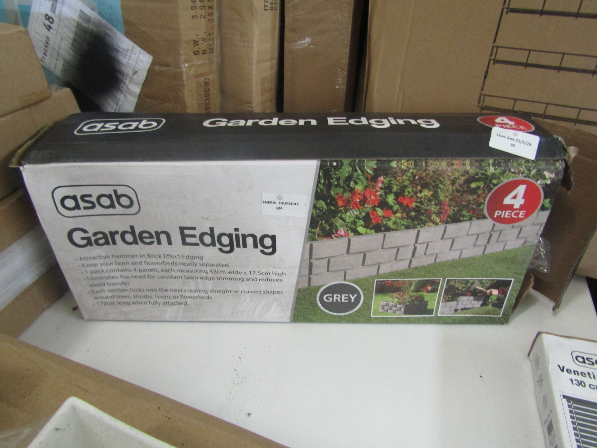 Asab - 4-Piece Grey Brick Effect Garden Edging - Boxed.