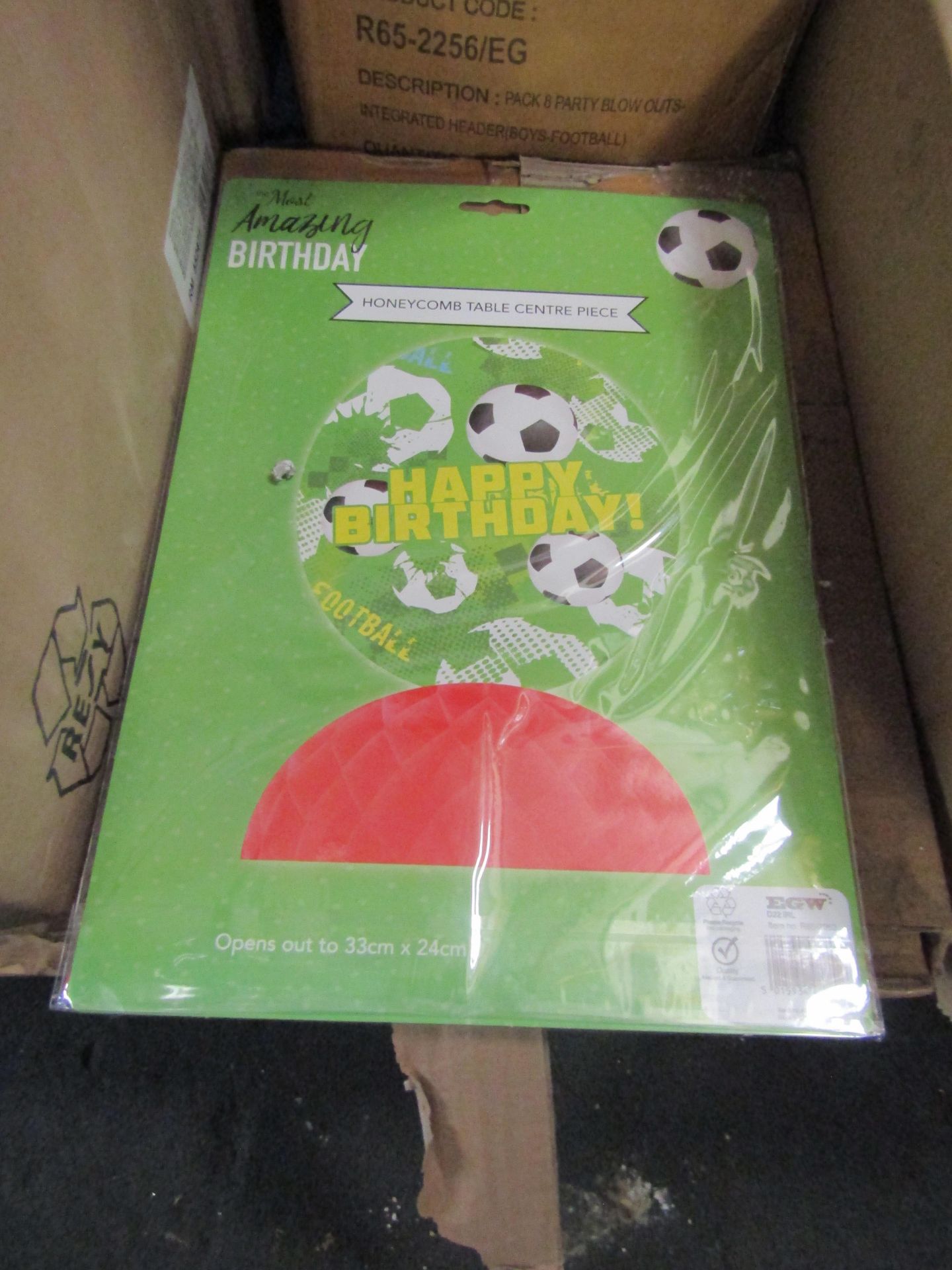 Approx 24x Happy Birthday Football, Honeycomb Table Centre Piece, Opens Out To 33cm x 24cm,