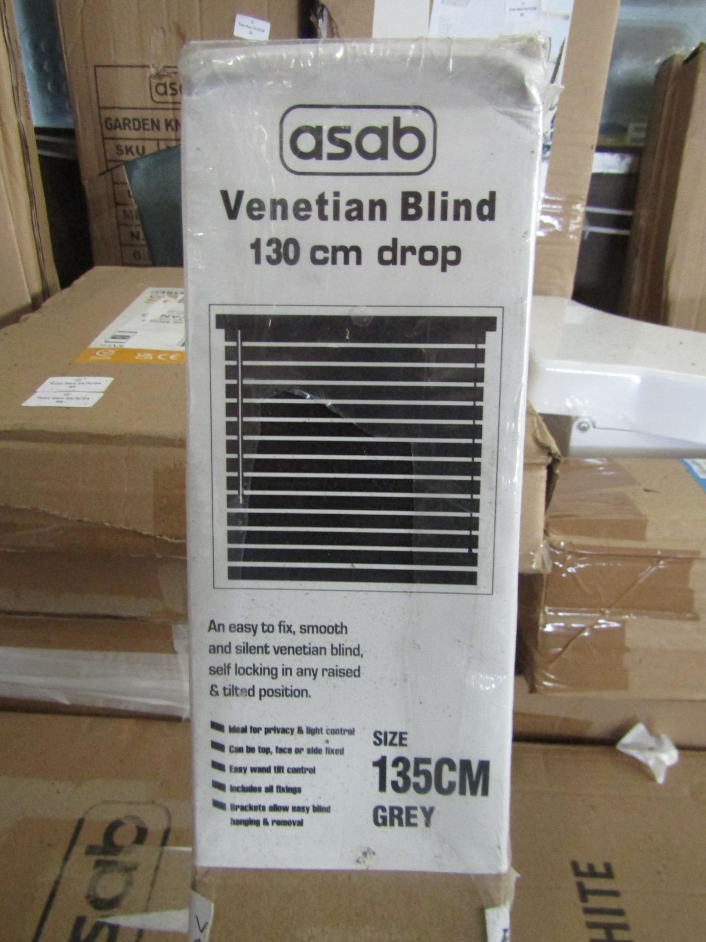 Asab Venetian Blind 130cm Drop, Size 135cm, Grey, Unchecked & Boxed.