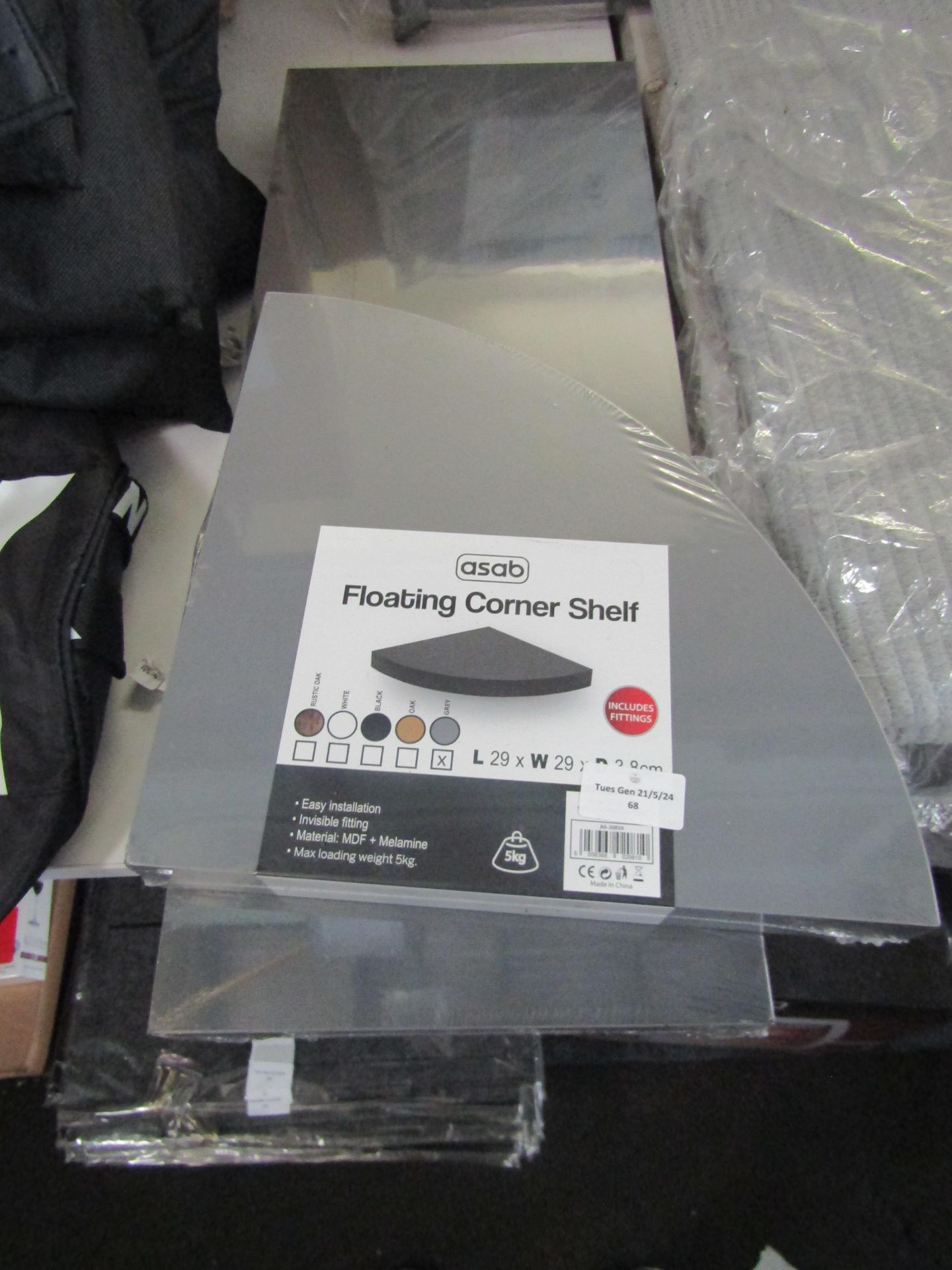 1x Asab - Grey Floating Corner Shelf 29x29x4cm - Packaged. 1x Asab Floating Shelf, Black,