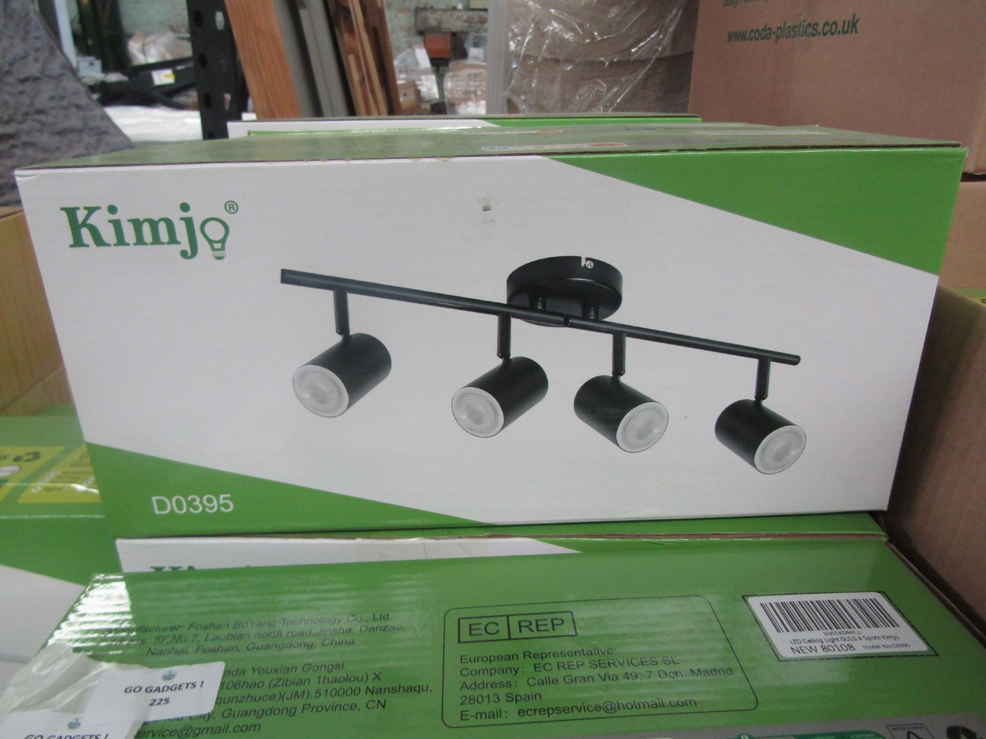 Kimjo - Black Adjustable Angle 4-Way Spotlight Ceiling Light - Boxed.