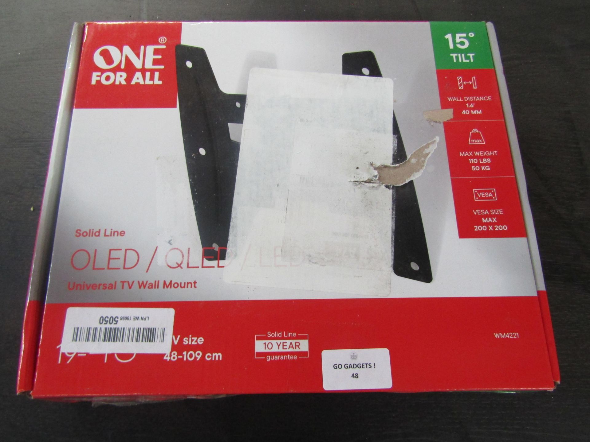 ONE FOR ALL WM4211 Solid Fixed TV Bracket, TV Size 48-109cm - Unchecked & Boxed.