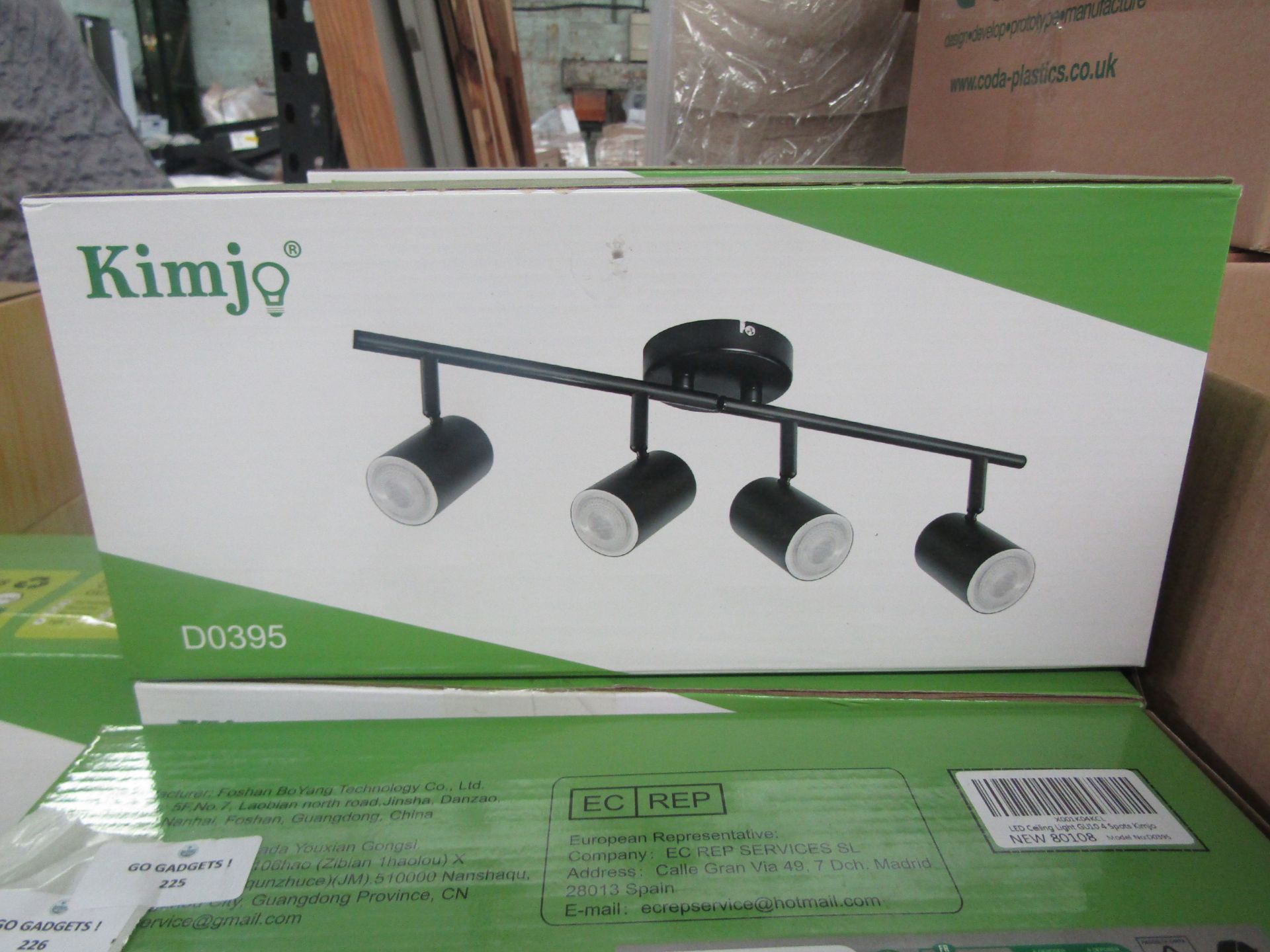 Kimjo - Black Adjustable Angle 4-Way Spotlight Ceiling Light - Boxed.